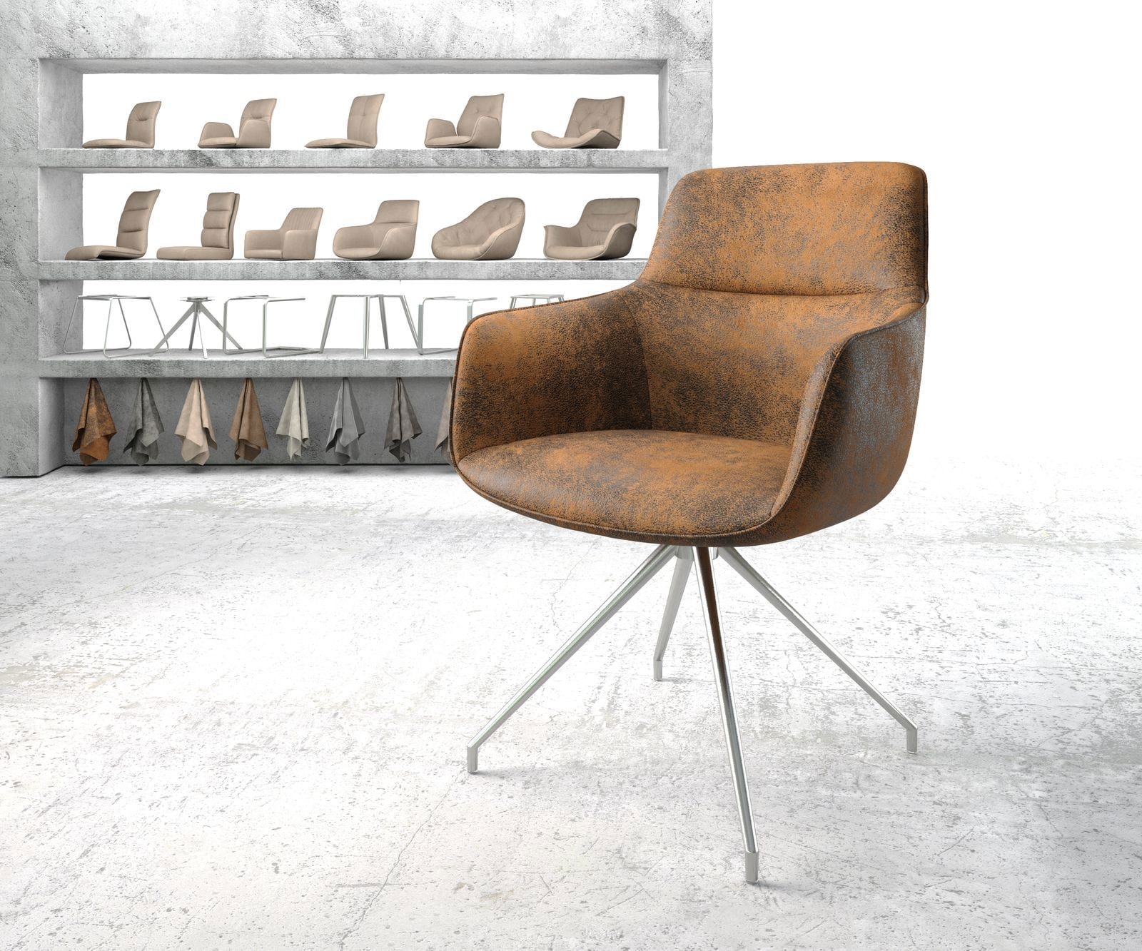 Draaistoel Pejo-Flex bruin antiek kruisframe conisch roestvrij staal 180° draaibaar Draaistoel Pejo-Flex bruin antiek kruisframe conisch roestvrij staal 180° draaibaar