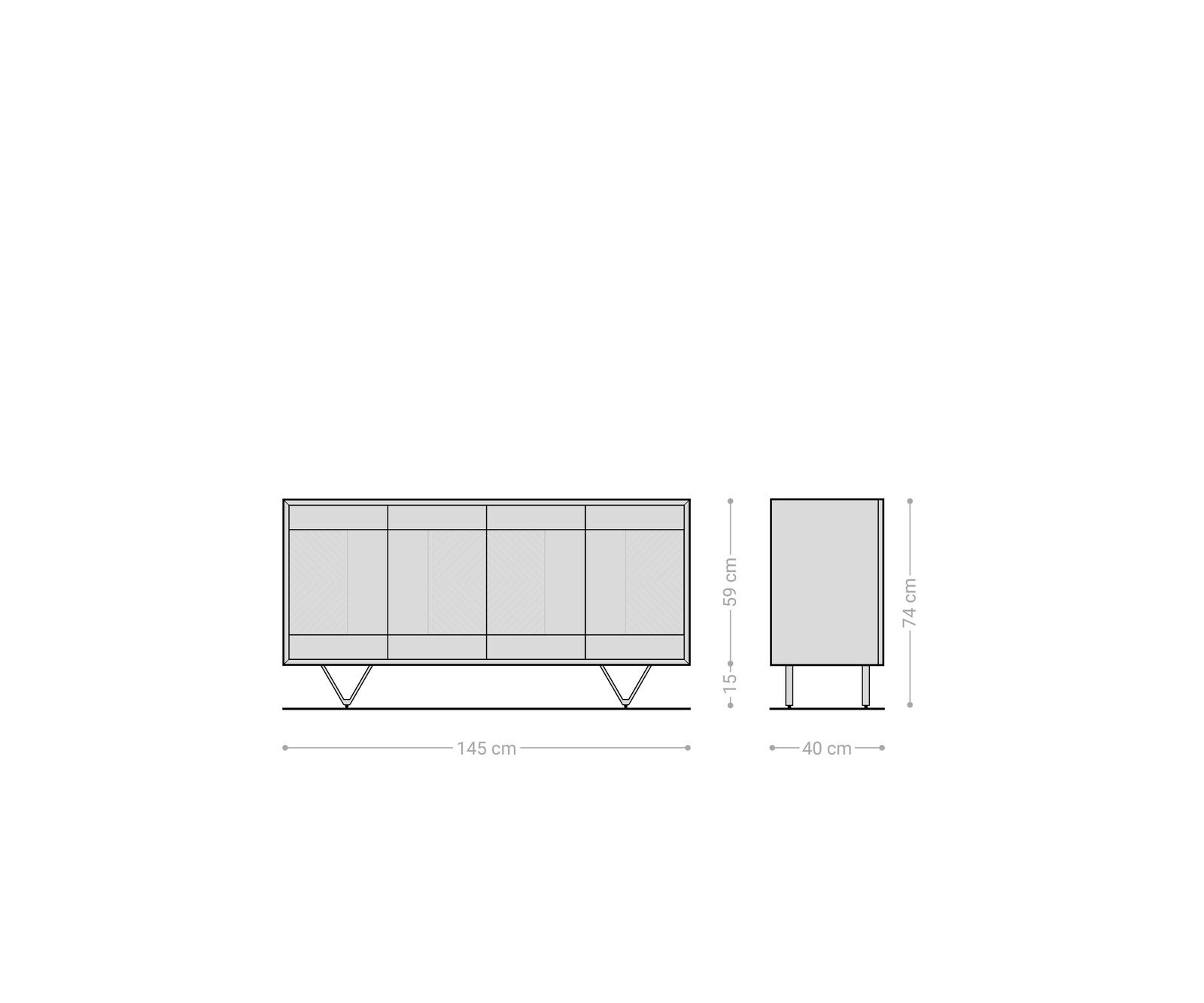 Dressoir Manjula 145 cm mangohout bruin 4 deuren V-poot metaal zwart 5