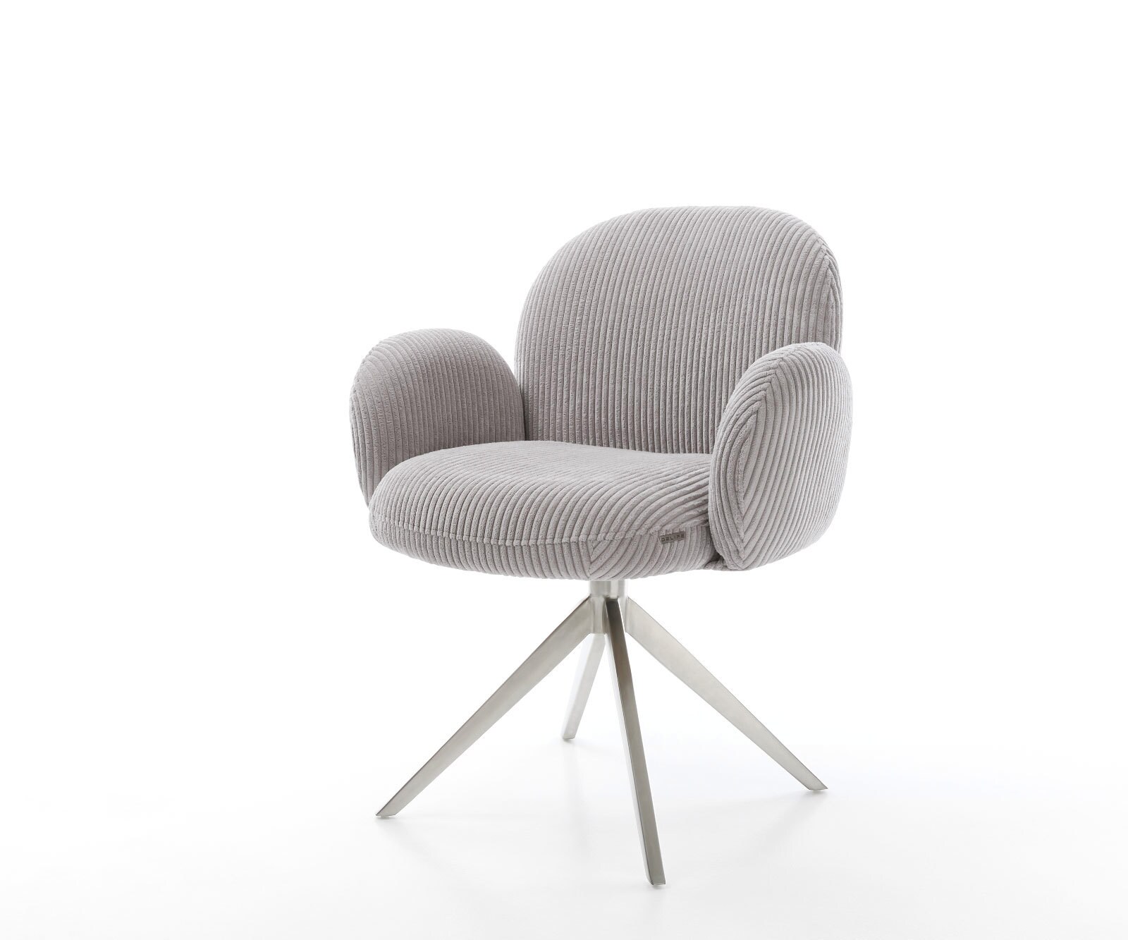 Draaistoel Nube-Flex met armleuning koord zilver grijs kruisframe breed roestvrij staal 360° draaibaar rocker-functie pocketveer kern