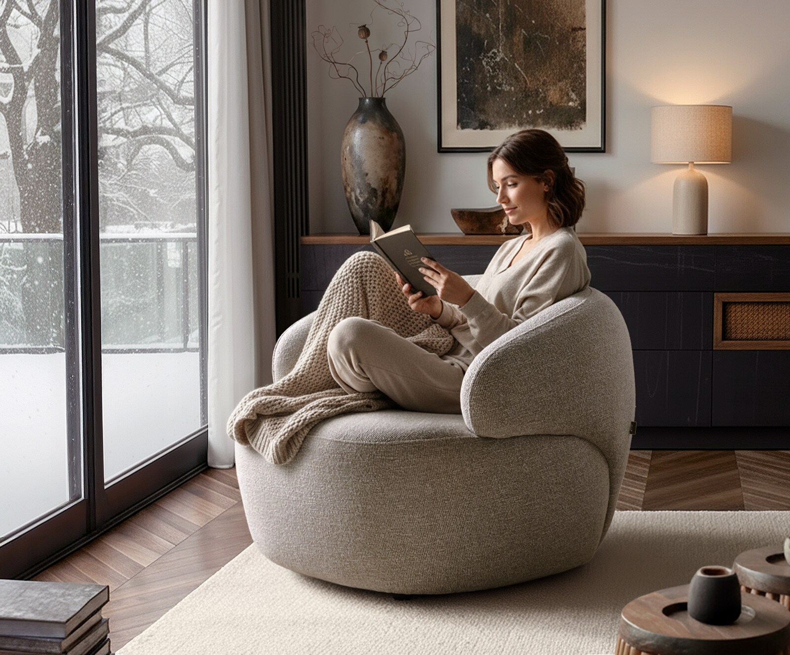 Fauteuil Nova 88x88 cm geweven stof beige 2