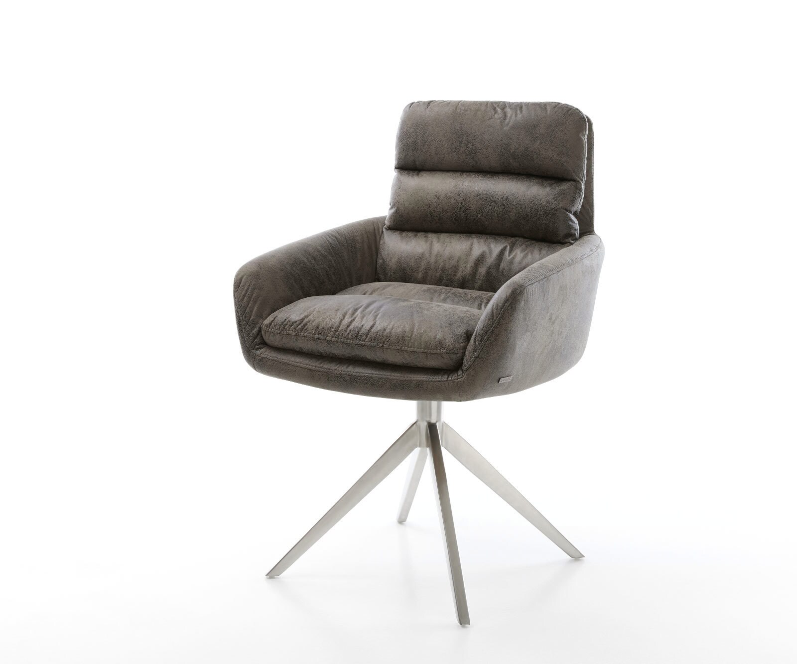 Eetkamerstoel Abelia-Flex met armleuning microvelours grijs antiek kruisframe breed roestvrij staal 1
