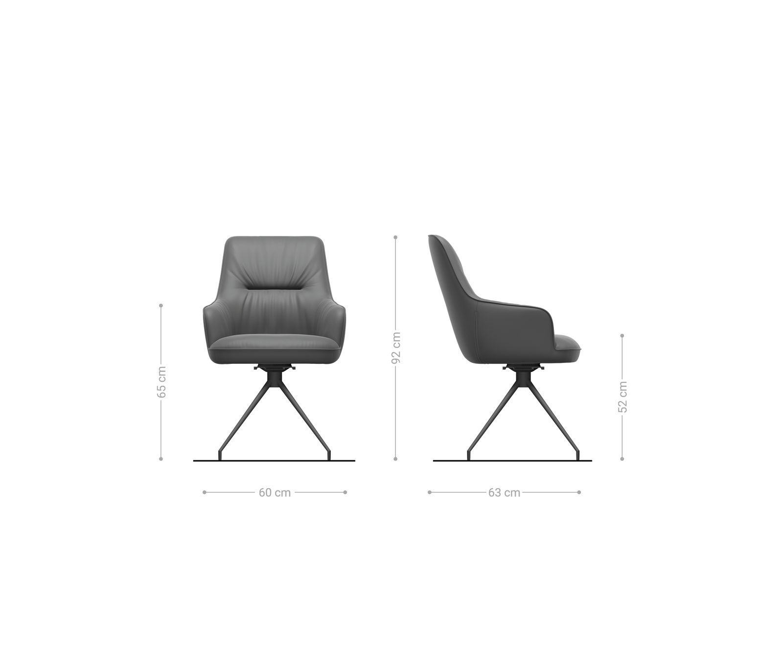 Eetkamerstoel Zelia-Flex met armleuning fluweel grijs kruisframe conisch zwart pocketveer kern 6