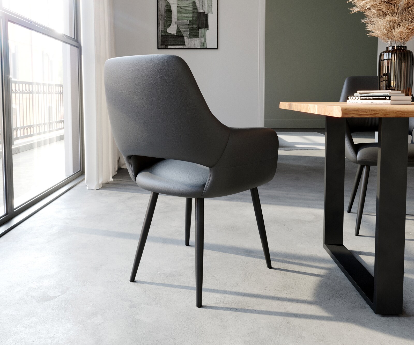 Eetkamerstoel Yago-Flex met armleuning echt leer zwart 4-poot conisch zwart pocketveer kern 4 Eetkamerstoel Yago-Flex met armleuning echt leer zwart 4-poot conisch zwart pocketveer kern 4