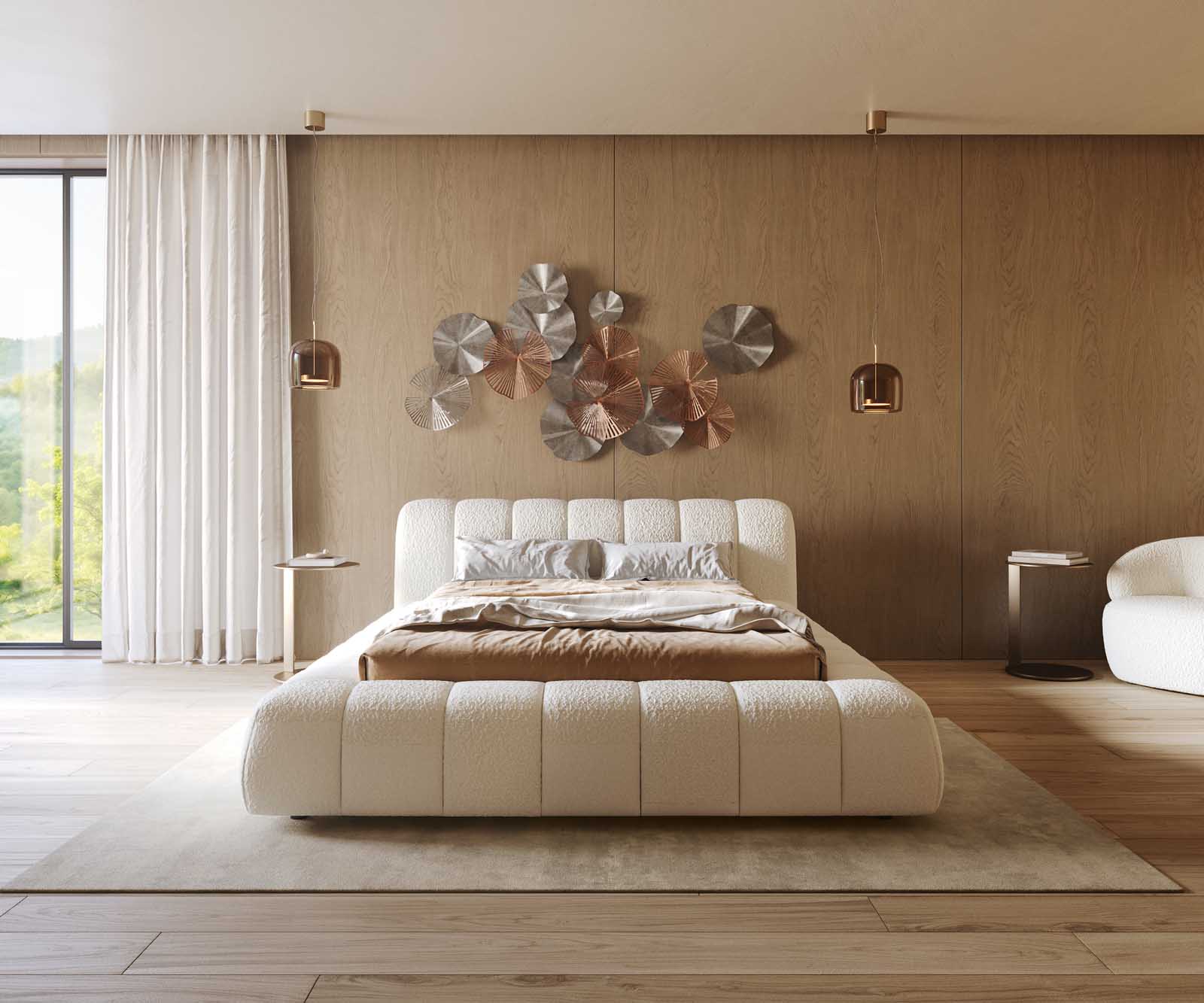 Cutio 140x200 cm bouclé crèmewit gestoffeerd bedframe 1