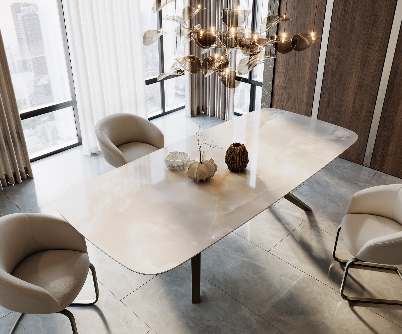 Eettafel Edge Boot 270x120 Keramiek Iris FMG Onice Grigio Zenthara hoekig metaal effect afwerking titanium 1
