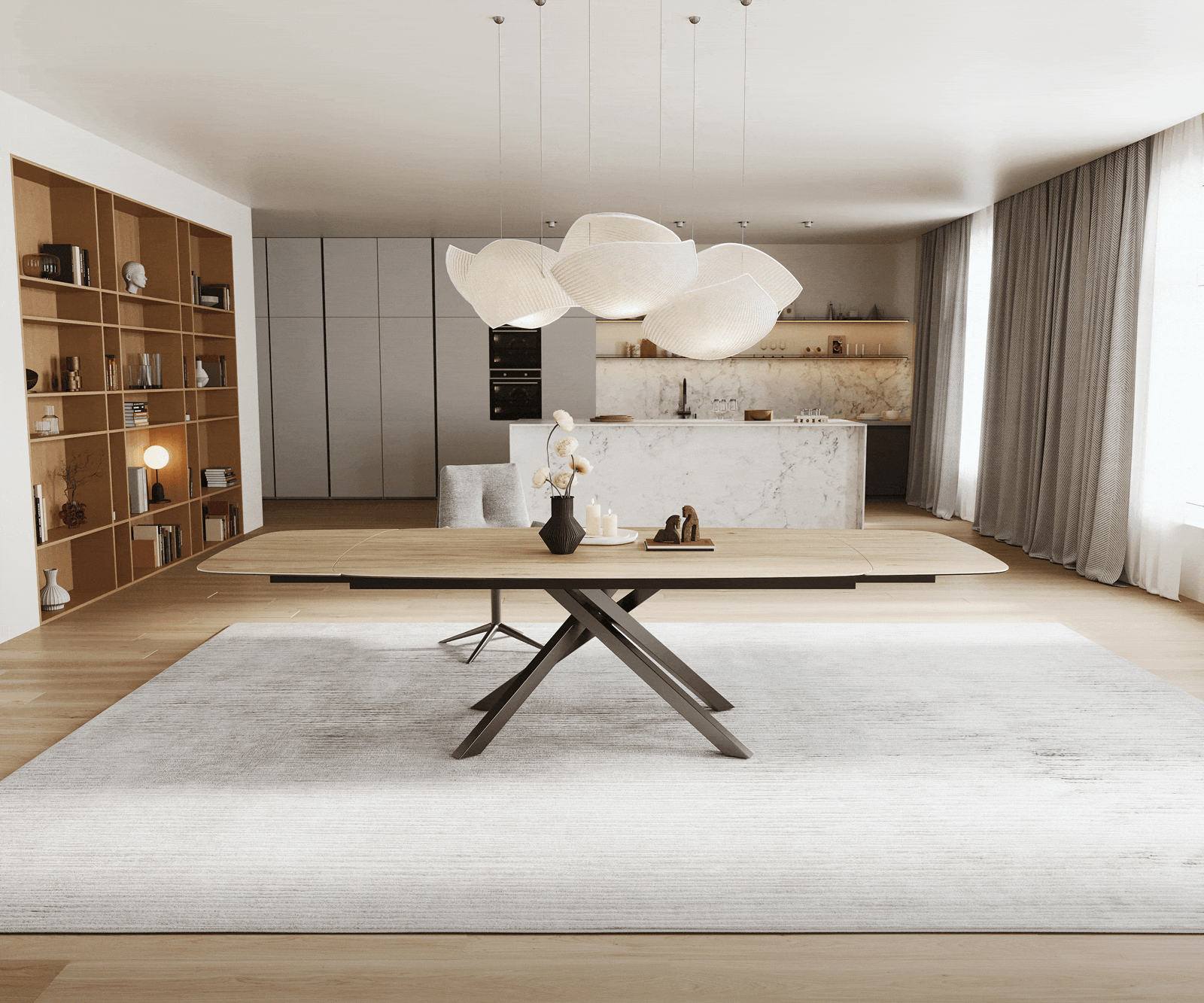 Eettafel Edge Boot 200-300x120 cm Keramiek Laminam® Sabbia Eichefarbig kruisonderstel Rechthoek Roestvrij staal Grafiet uitschuifbaar 2