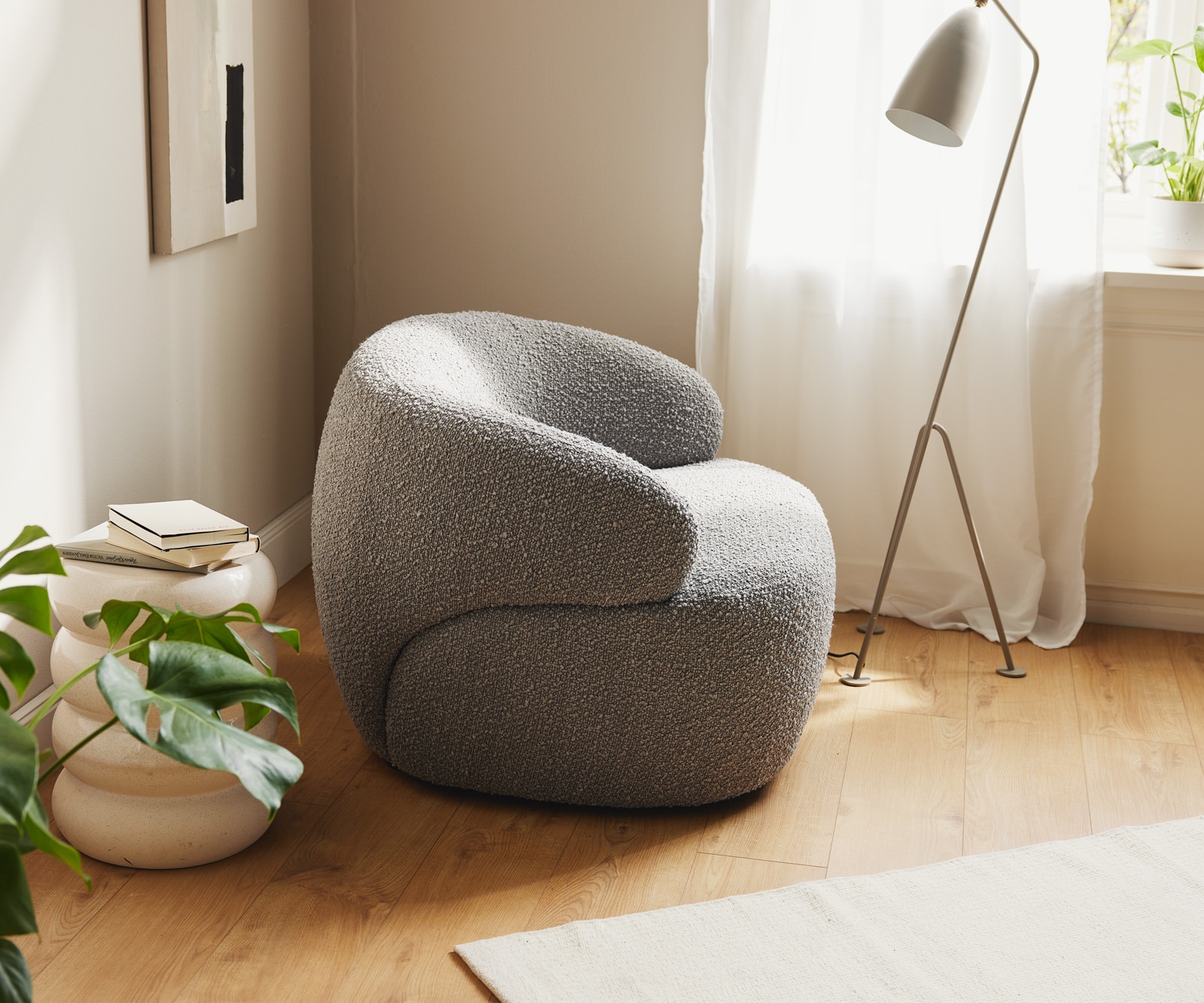 Loungestoel Nova 88x88 cm Bouclé zilvergrijs 4 Loungestoel Nova 88x88 cm Bouclé zilvergrijs 4