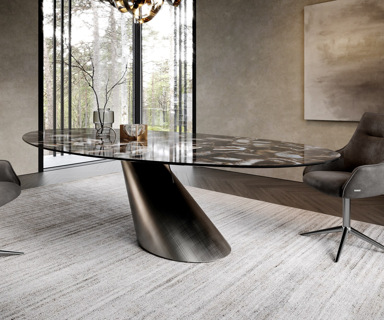 Eettafel Edge Oval 280x130 keramiek  Iris FMG Agatablack Cono metaal zilver 6