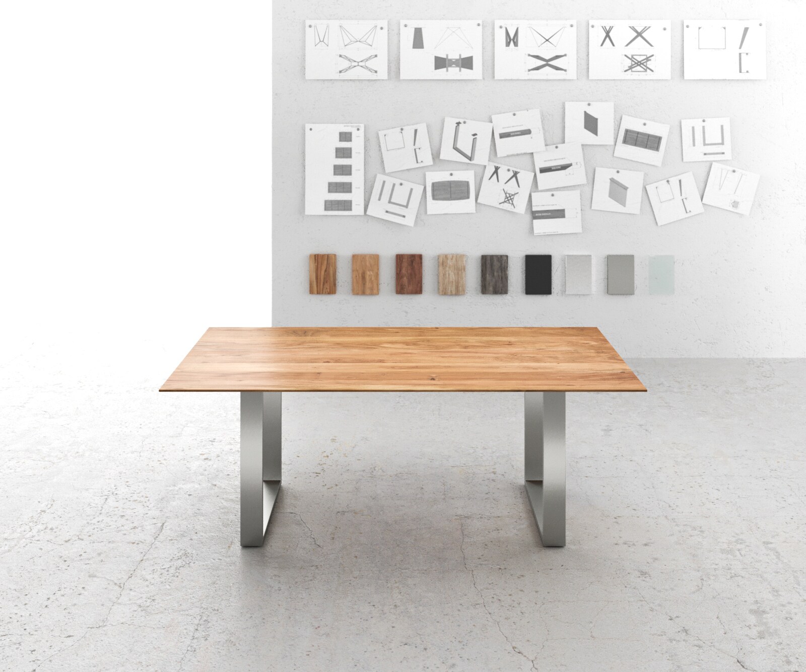 Eettafel Edge 200x100 acacia natuur roestvrijstaal smal Zwitserse rand 2