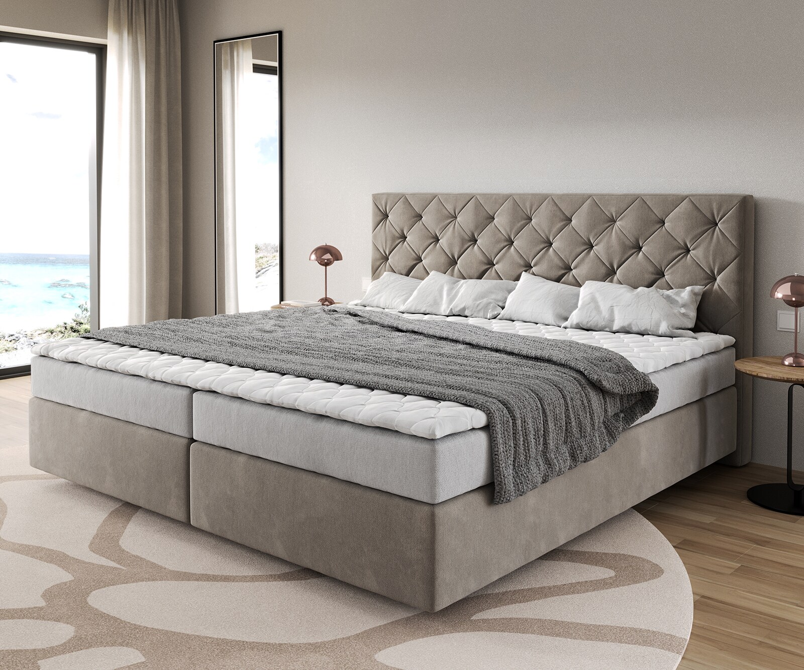 Boxspringbed Dream-Groot microvezel beige 200x200 cm Bonell matras PU topper
