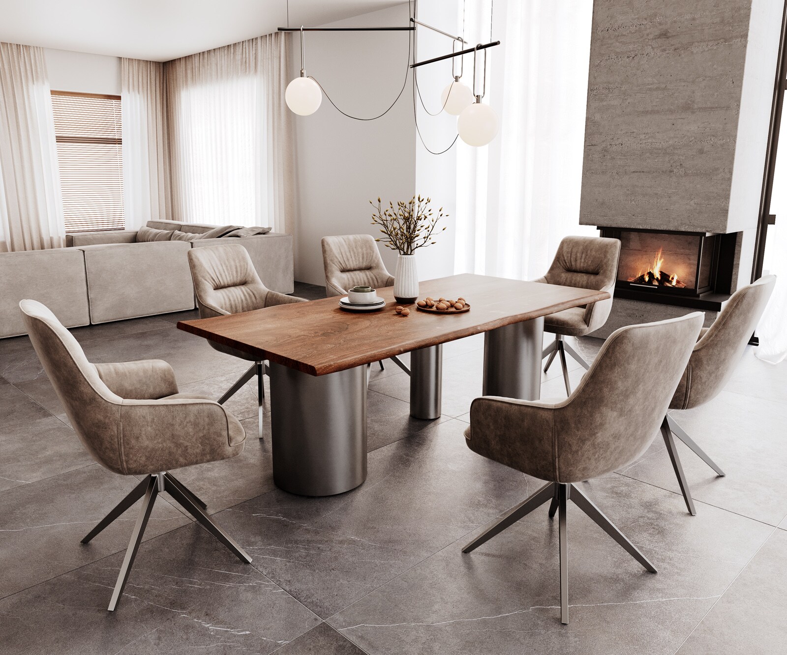Eetkamertafel Edge 200x100 acacia bruin Troa roestvrij staal grafiet Live-Edge 4