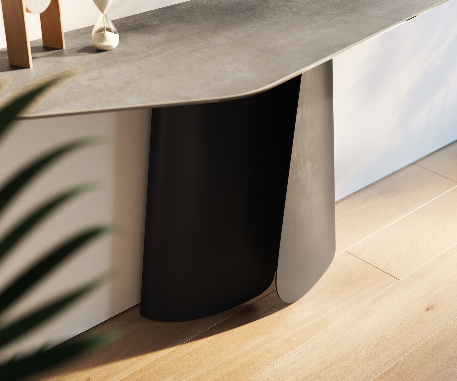 Consoletafel Edge Polygonaal 180x50 cm Keramiek Betongrijs Livos Metaal Zwart 6