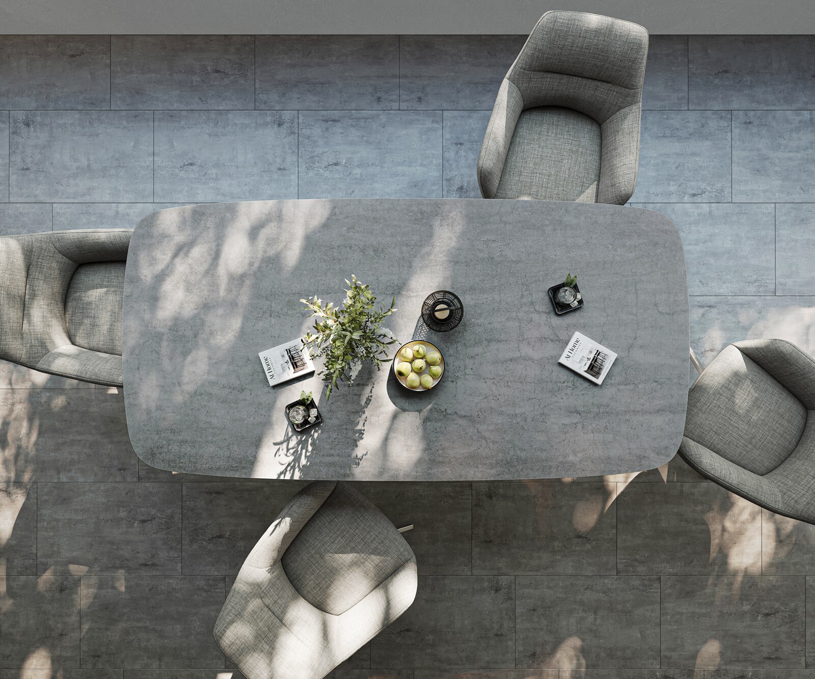 Outdoortafel Edge boot 200x100 cm keramiek beton grijs kruisframe rechthoekig roestvrij staal 6