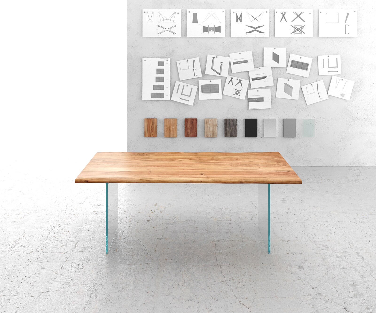 Eettafel Edge 200x100 acacia natuur verre Live-Edge 1