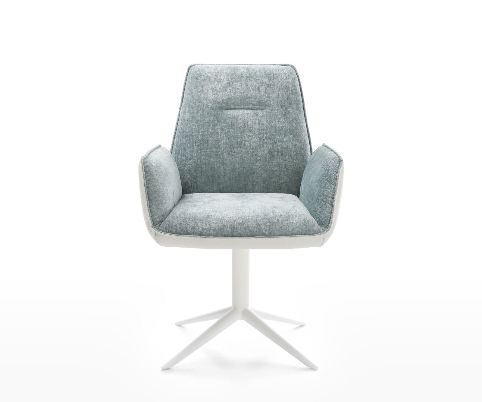 Draaistoel Zoa-Flex materiaalmix echt leer wit-pastelblauw kruispoot wit 360° draaibaar rocker-functie pocketveer kern 1