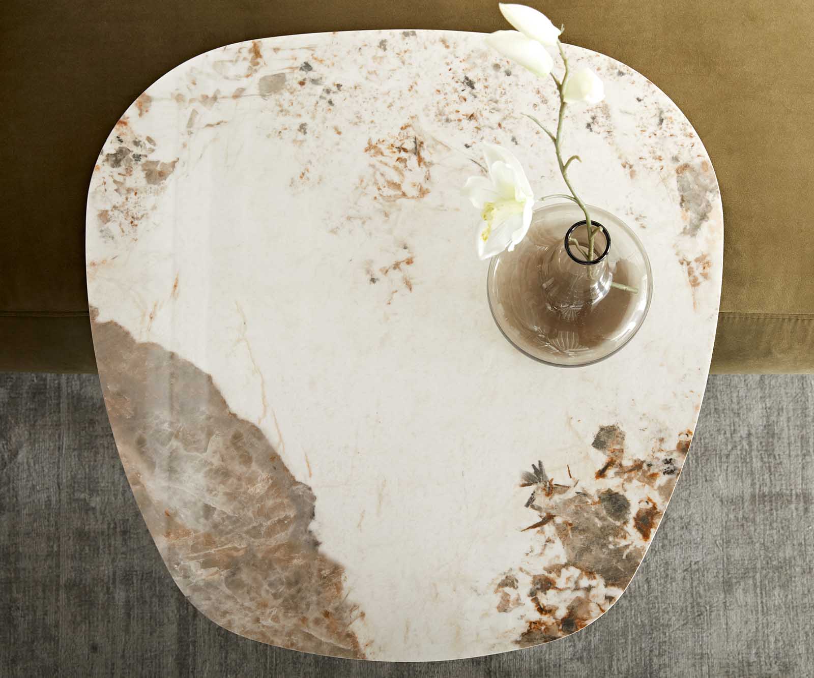 Salontafel Elenya 60x60 cm keramiek Minas Melange wit-beige frame effectafwerking titanium 3