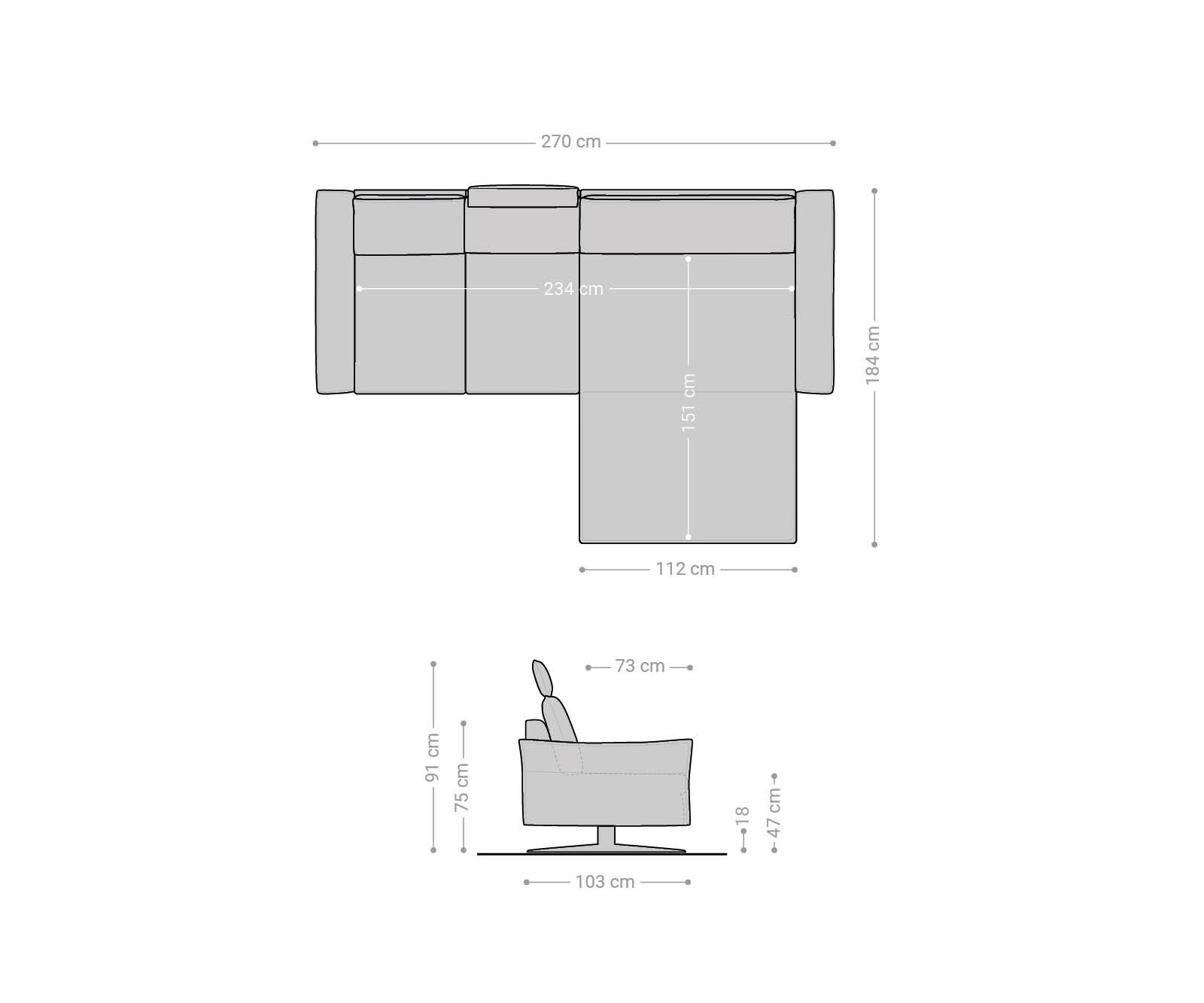 Eckcouch Nerio vlak geweven stof pastelblauw 300 x 190 cm recamière rechts 8