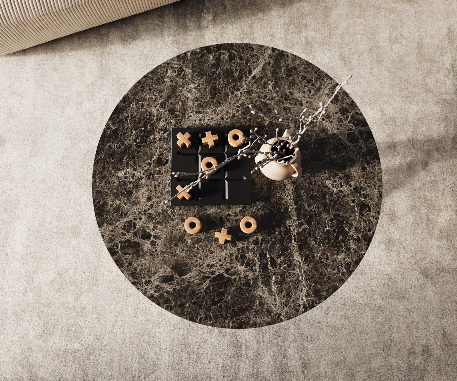 Salontafel Edge rond 90x90 cm keramiek Laminam® Emperador Extra Lucidato donkerbruin Sarity geborsteld roestvrij staal 2