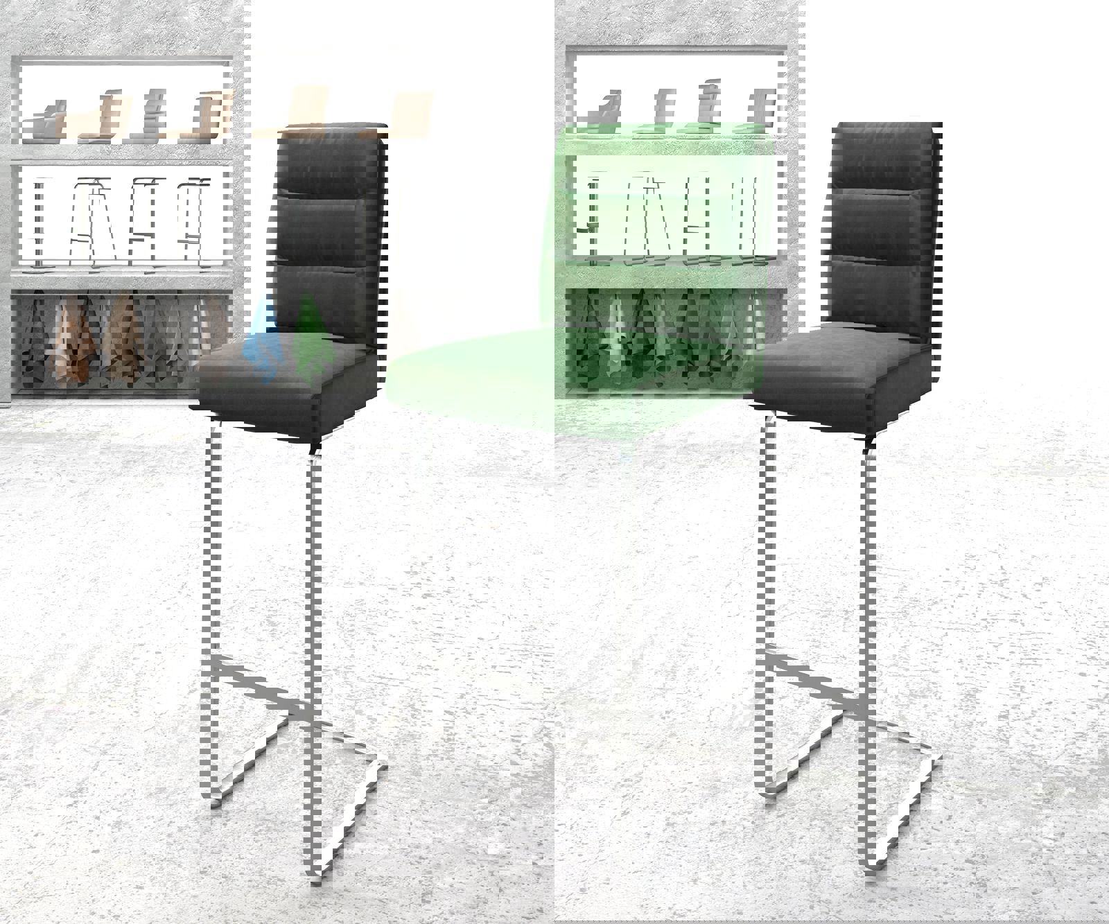 Barstoel Pela-Flex fluweel groen sledestoel vlak roestvrij staal Barstoel Pela-Flex fluweel groen sledestoel vlak roestvrij staal