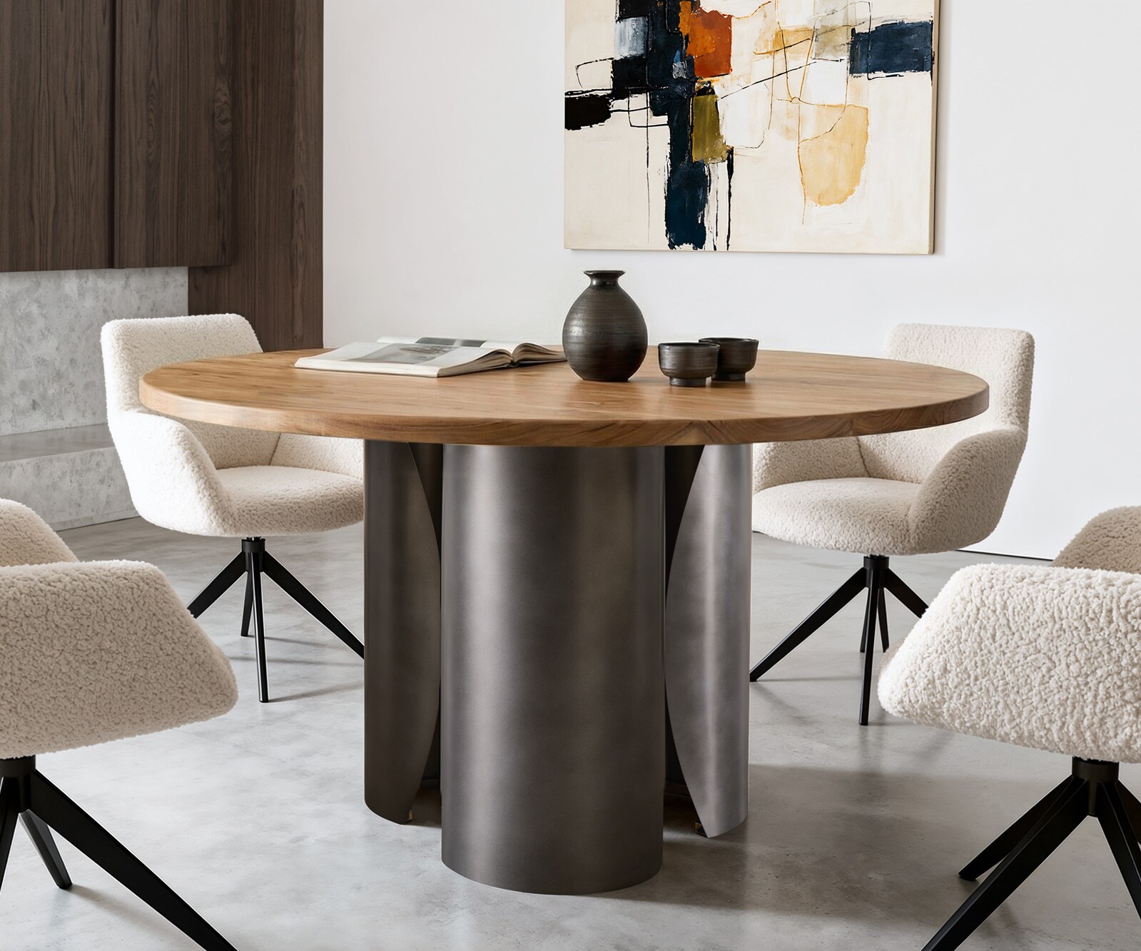 Eettafel Adenza rond 140x140 cm acacia naturel metaal zwart antiek