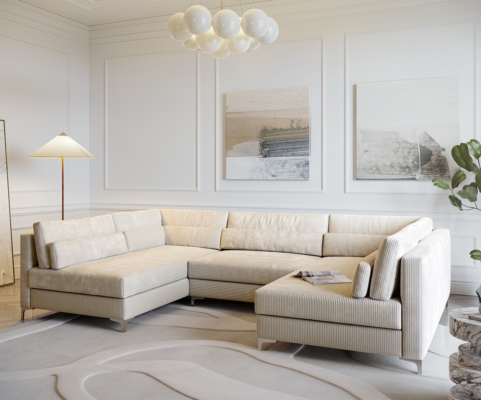 Woonlandschap Elio 300x185 cm beige met hocker 2 Woonlandschap Elio 300x185 cm beige met hocker 2