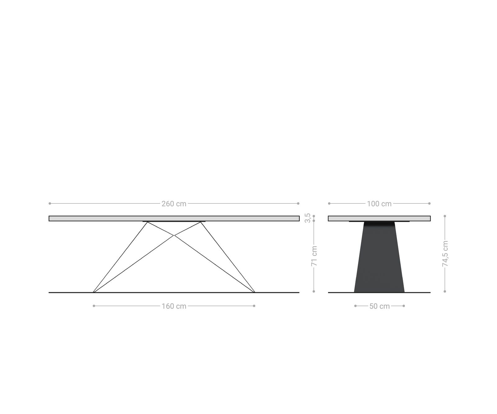 Eettafel Edge 260x100 acacia platina  V-frame staal  zwart  Live-Edge 8