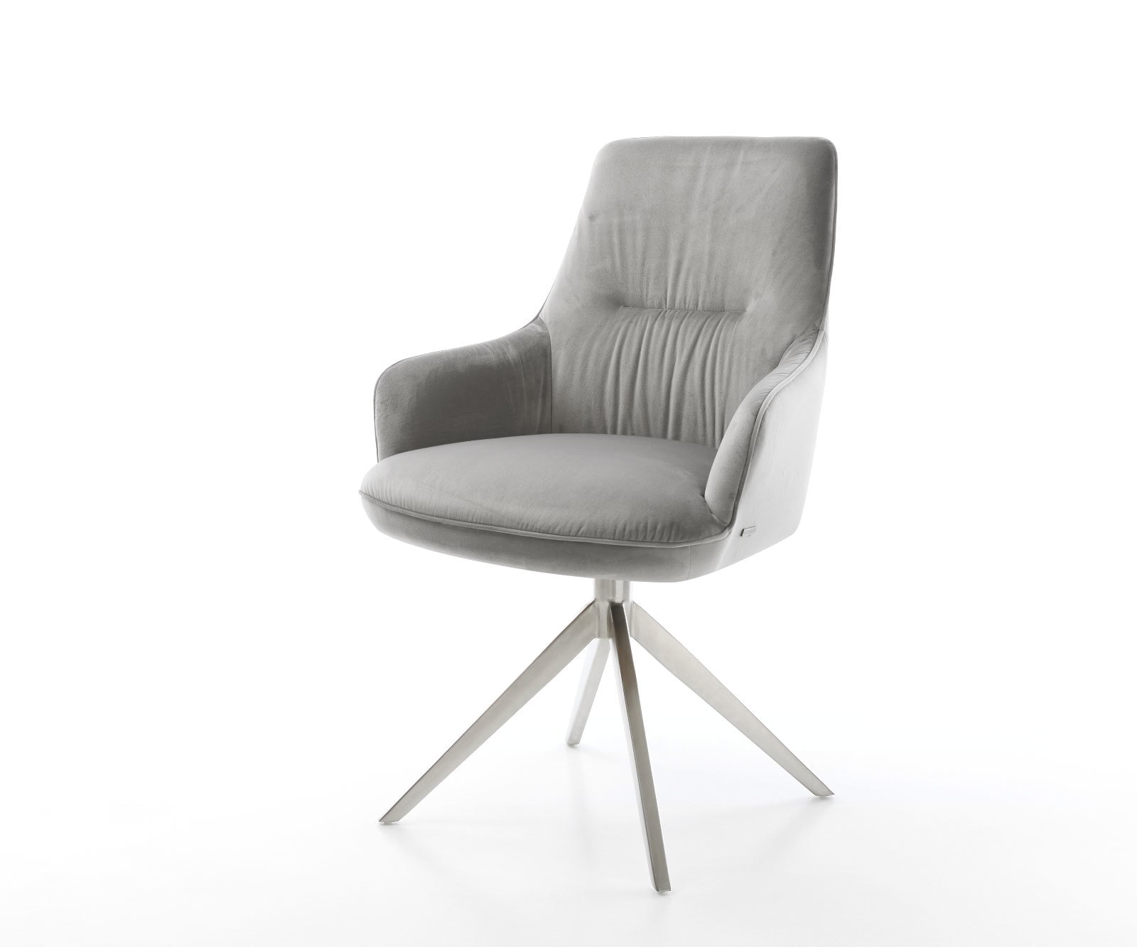 Draaistoel Zelia-Flex met armleuning fluweel grijs kruisframe breed roestvrij staal 360° draaibaar rocker-functie pocketveer kern Draaistoel Zelia-Flex met armleuning fluweel grijs kruisframe breed roestvrij staal 360° draaibaar rocker-functie pocketveer kern