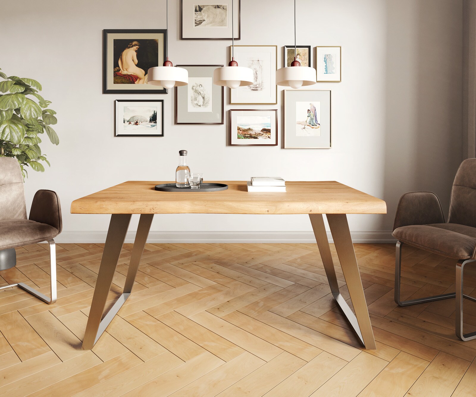 Eettafel Edge 140x90 XL acacia natuur roestvrijstaal schuin Live-Edge 1