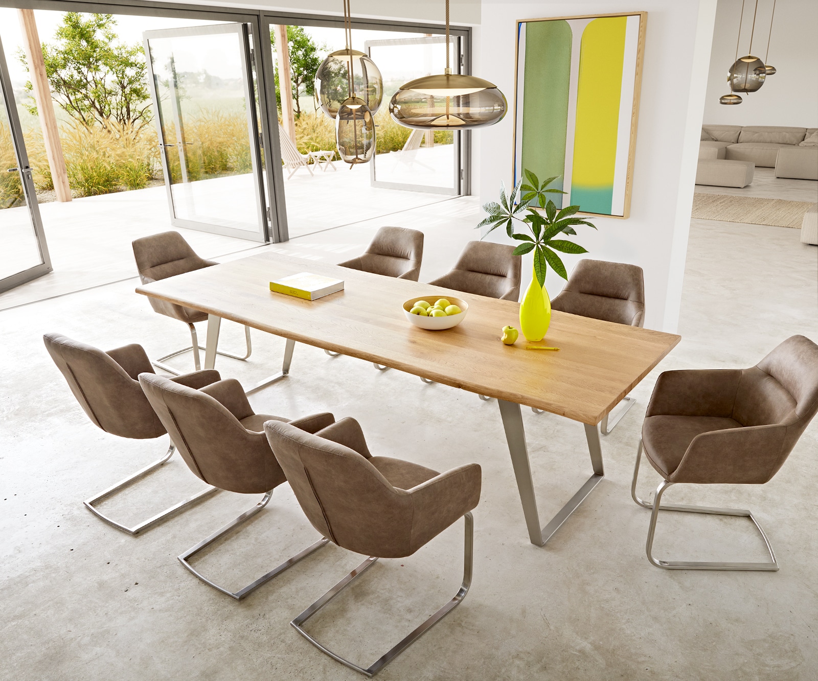 Eettafel Edge 260x100x2,5-3 eiken natuur roestvrij staal schuin Live-Edge 8