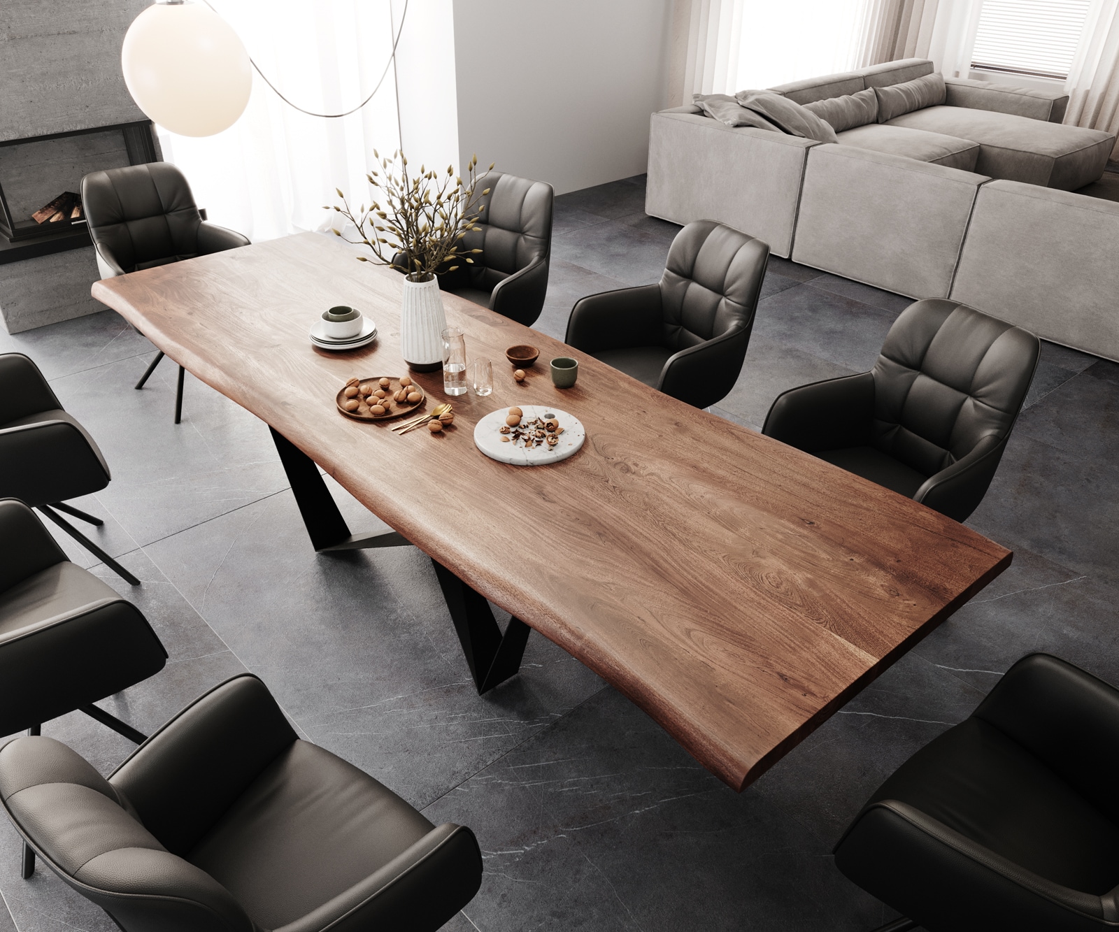 Eettafel Edge 300x100 XL acacia bruin Spider vlakstaal zwart Live-Edge 3 Eettafel Edge 300x100 XL acacia bruin Spider vlakstaal zwart Live-Edge 3