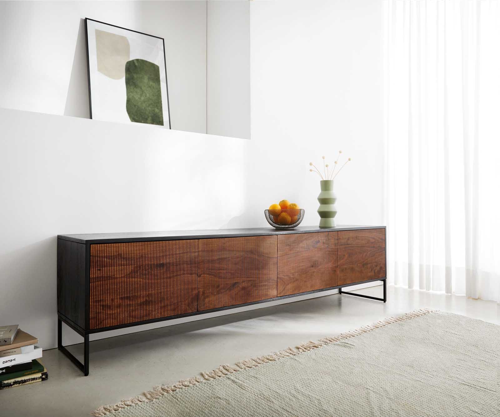 Dressoir Vaag 200 cm Sheesham natuur mango zwart 4 deuren