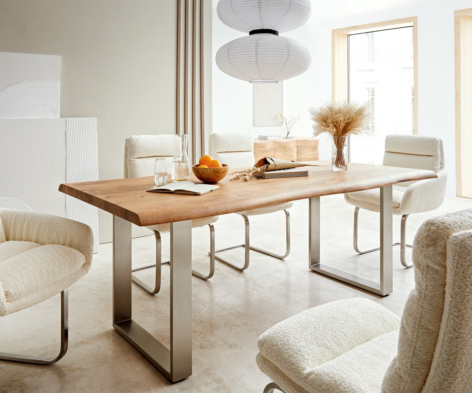 Eettafel Edge 180x90 XL acacia natuur roestvrijstaal smal Live-Edge