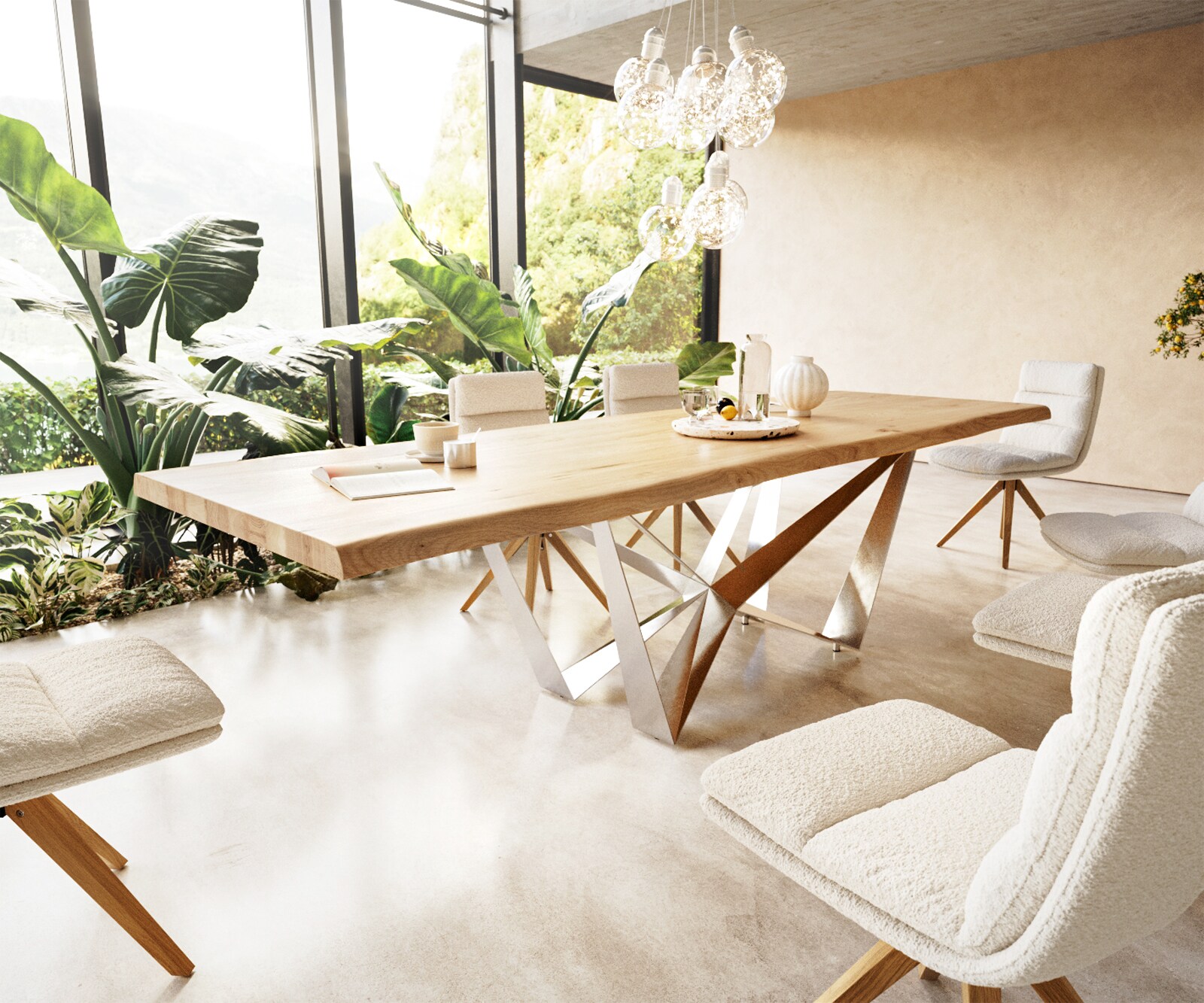 Eettafel Edge 300x100 eiken natuur Spider staal  roestvrij staal  Live-Edge 1