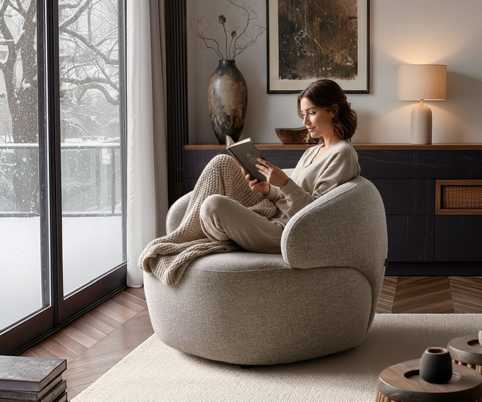 Fauteuil Nova 88x88 cm geweven stof beige 1