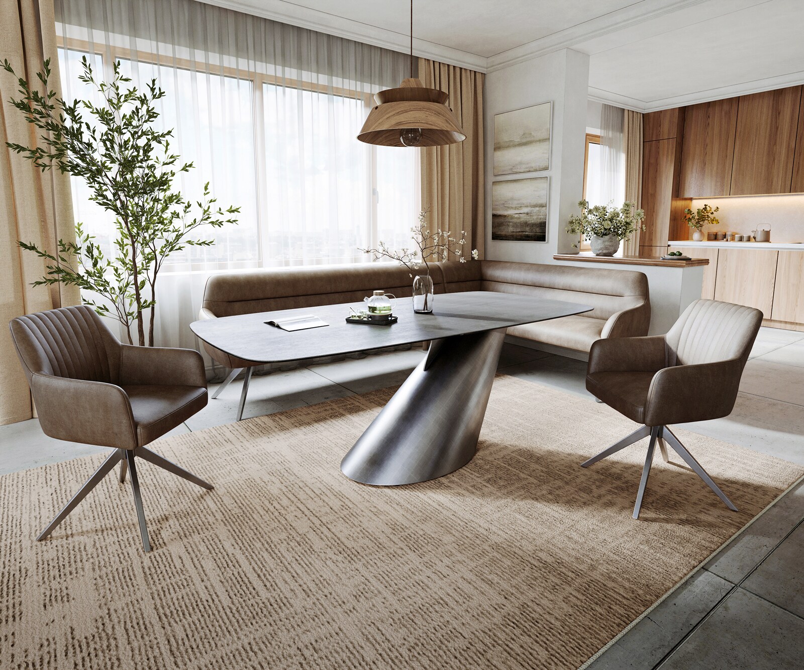 Eettafel Edge boot 200x100 cm keramiek beton grijs Cono metallic zilver 6