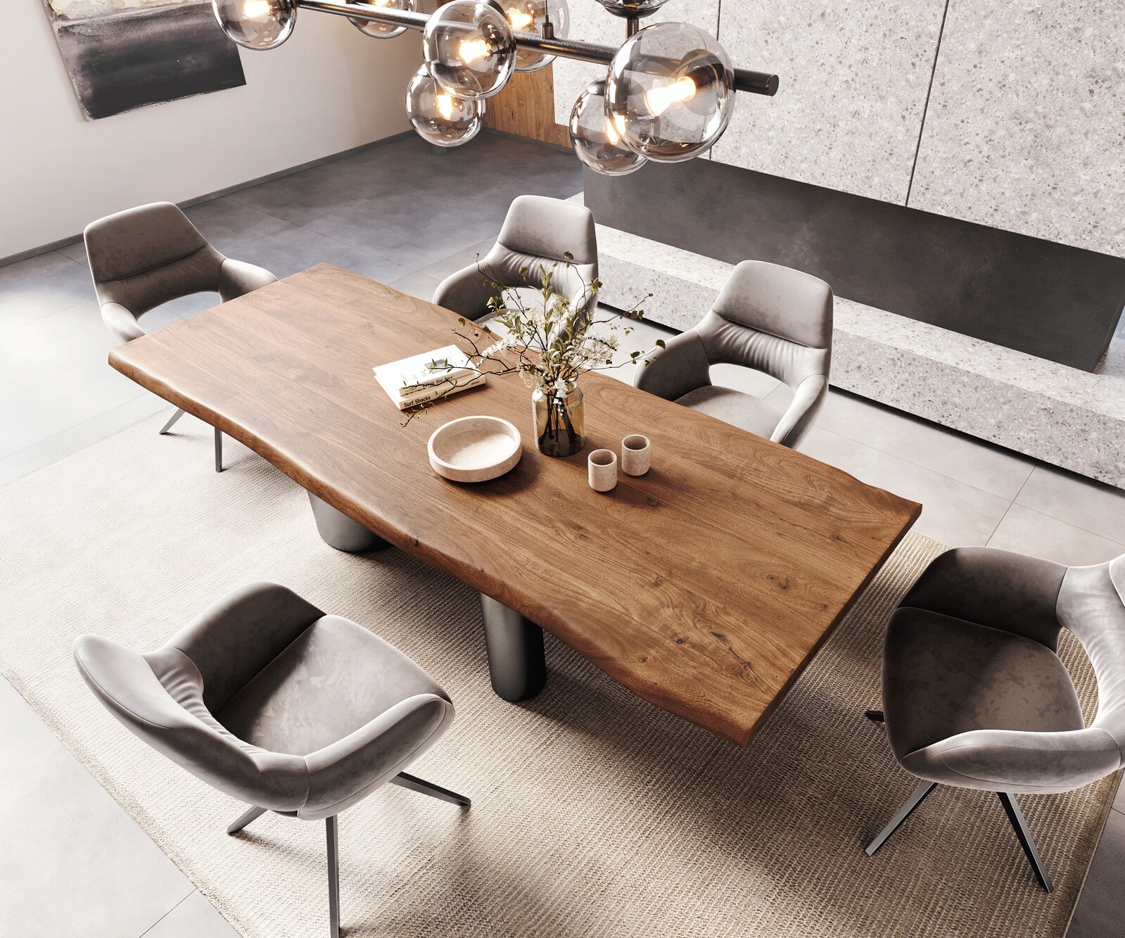 Eetkamertafel Edge 260x100 XL acacia bruin Troa roestvrij staal grafiet Live-Edge 3