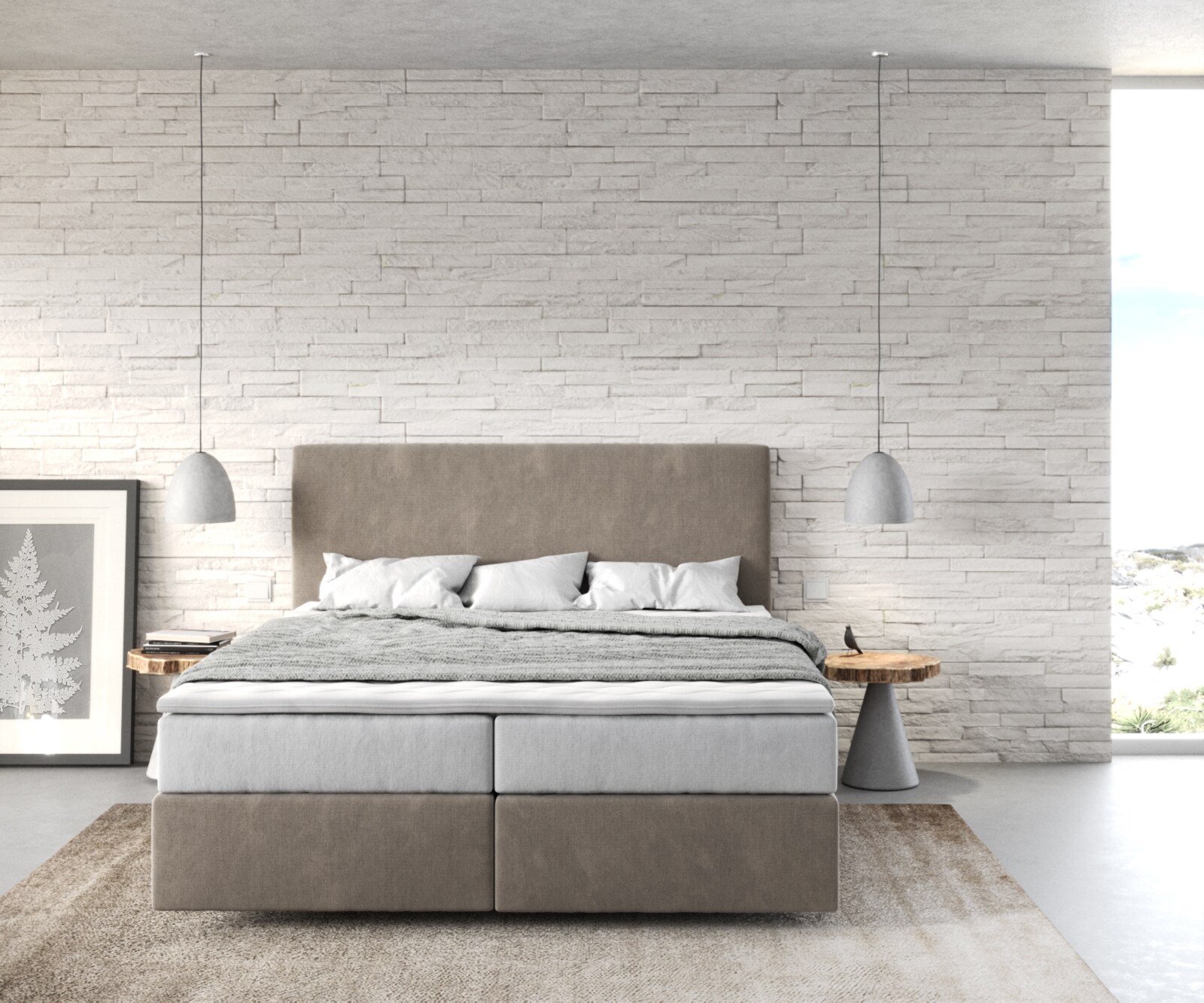 Boxspringbed Dream-Well 160x200 cm Microvezel Beige met TFK Matras en Visco Topper 1