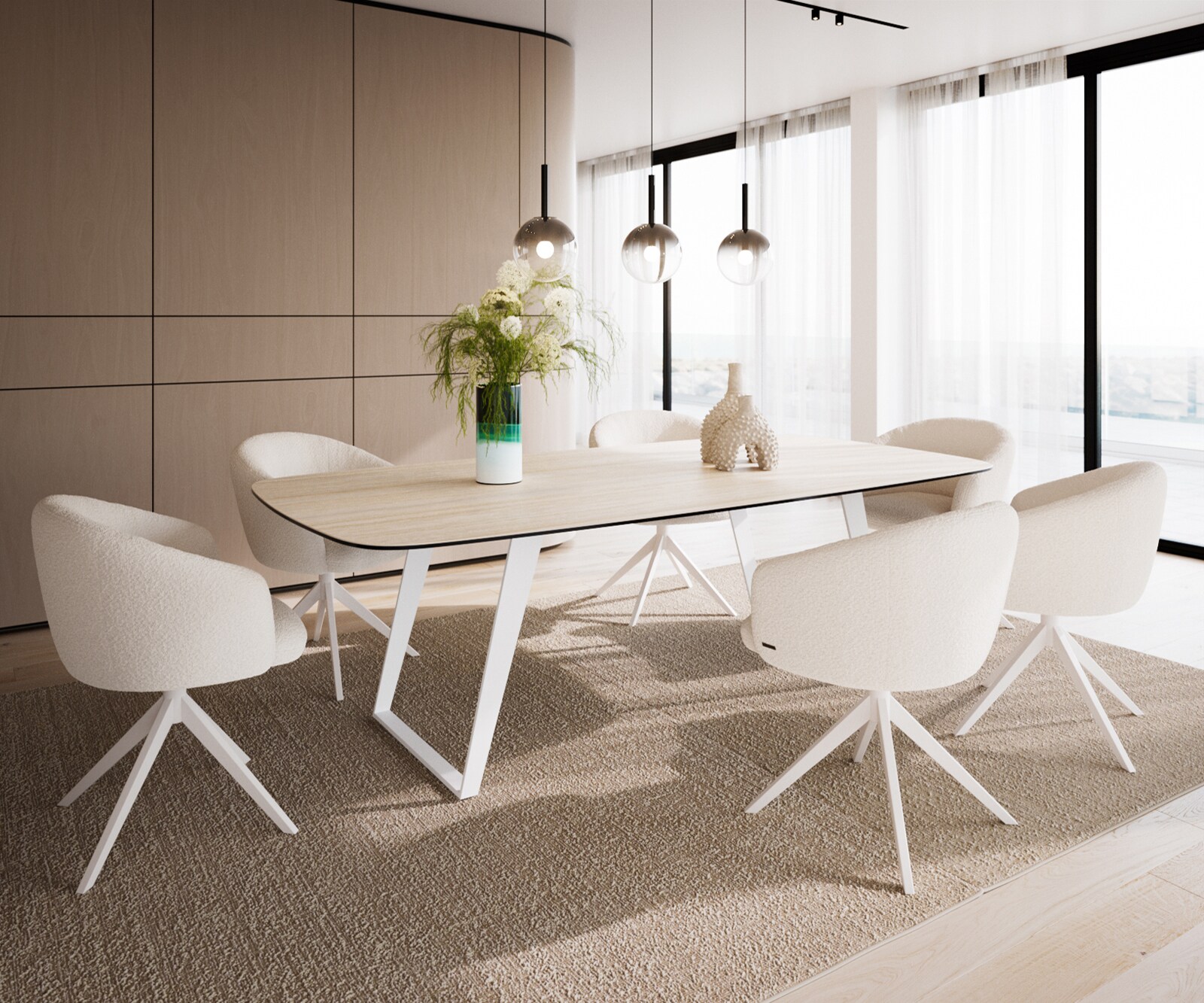 Eetkamertafel Edge Boot 240x120 cm Keramiek Travertin Natuur Metaal Schuin Wit 4