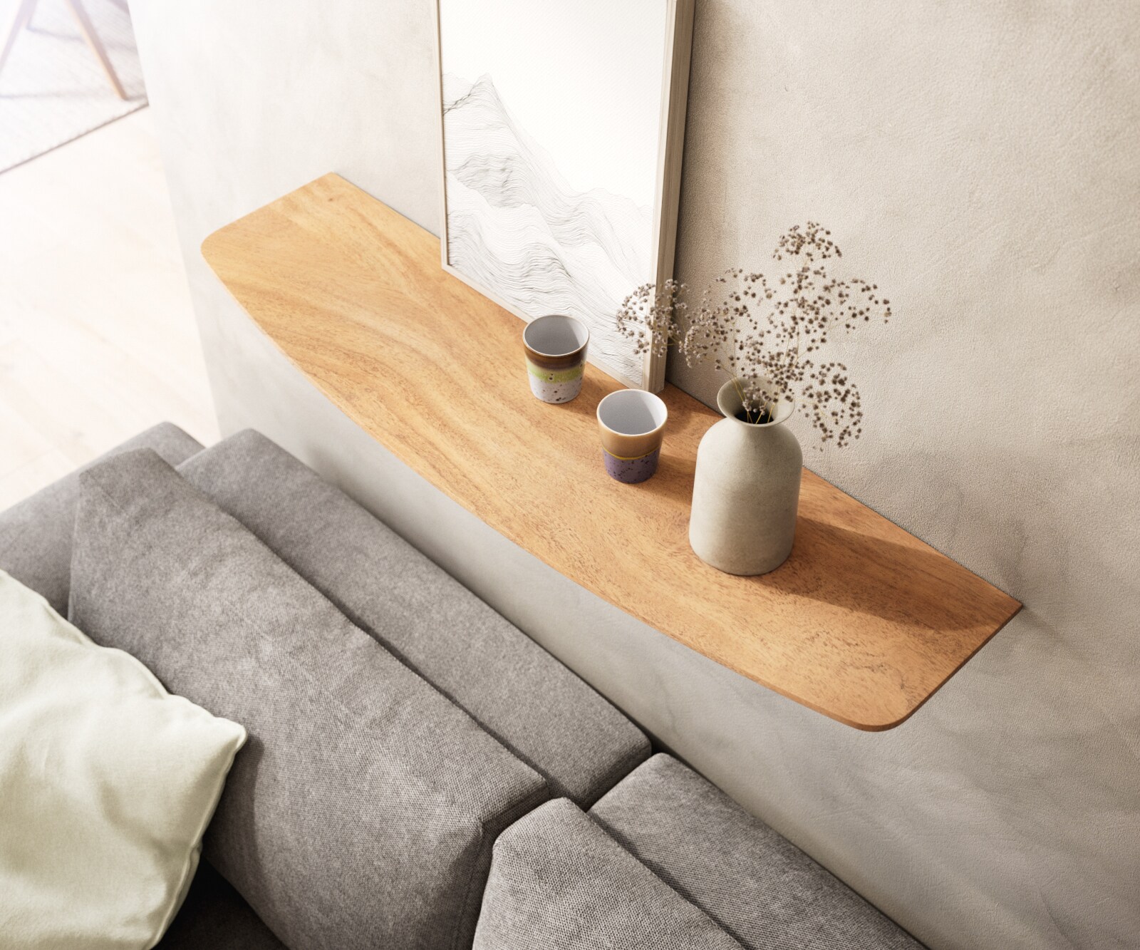 Wandplank 100 cm natuur acacia Zwitserse rand massief 3