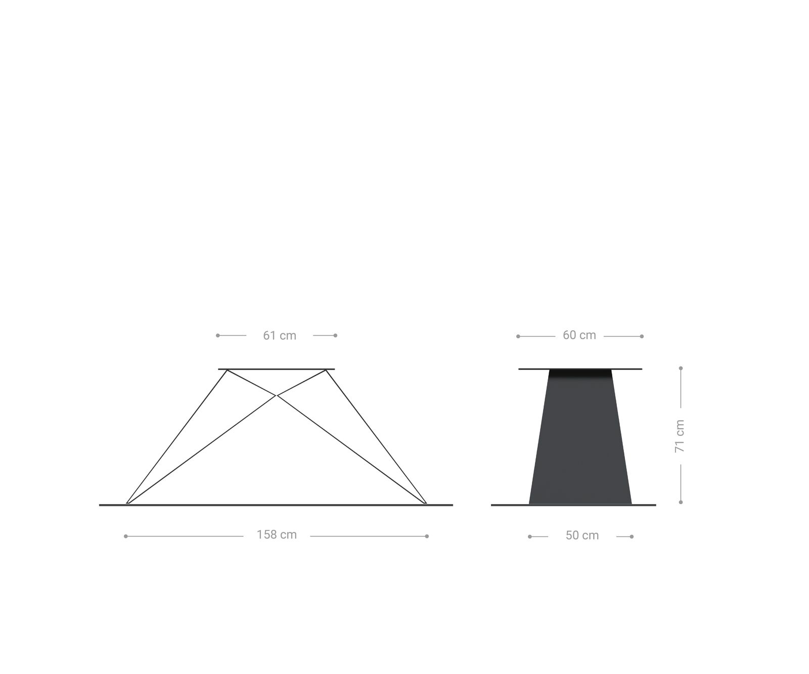 V-frame vlak staal metaal zwart voor tafelbladen vanaf 200 cm 2