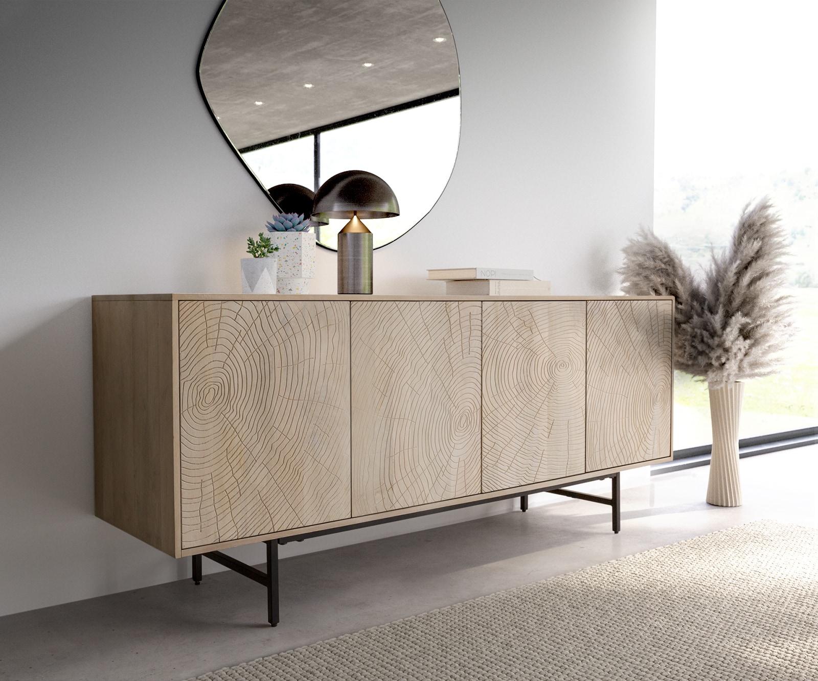 Dressoir Wiara 180 cm Mango White Wash metaal zwart 4 deurs Dressoir Wiara 180 cm Mango White Wash metaal zwart 4 deurs