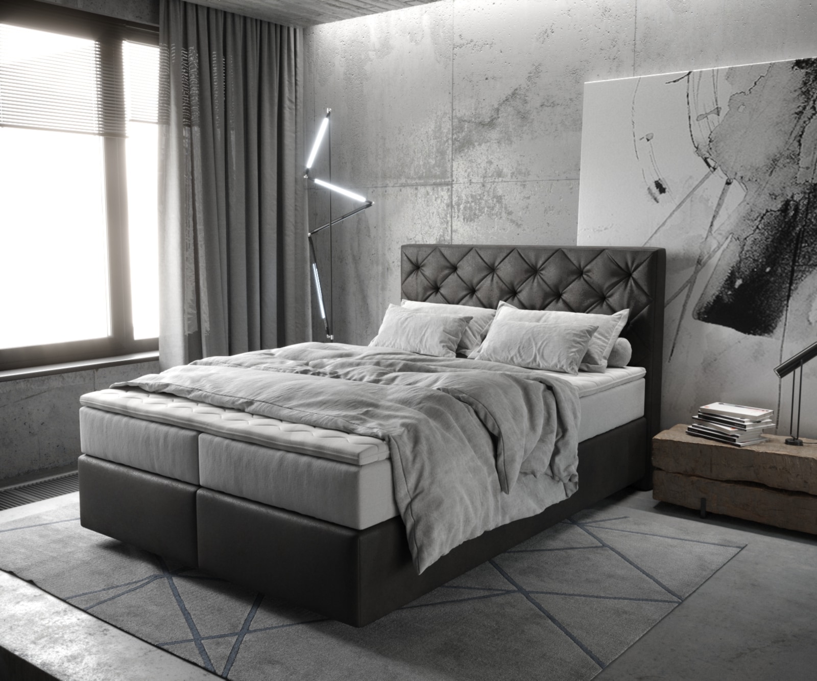 Boxspringbed Dream-Great 140x200 cm Microvezel Antraciet Vintage met TFK Matras en Visco Topper Boxspringbed Dream-Great 140x200 cm Microvezel Antraciet Vintage met TFK Matras en Visco Topper