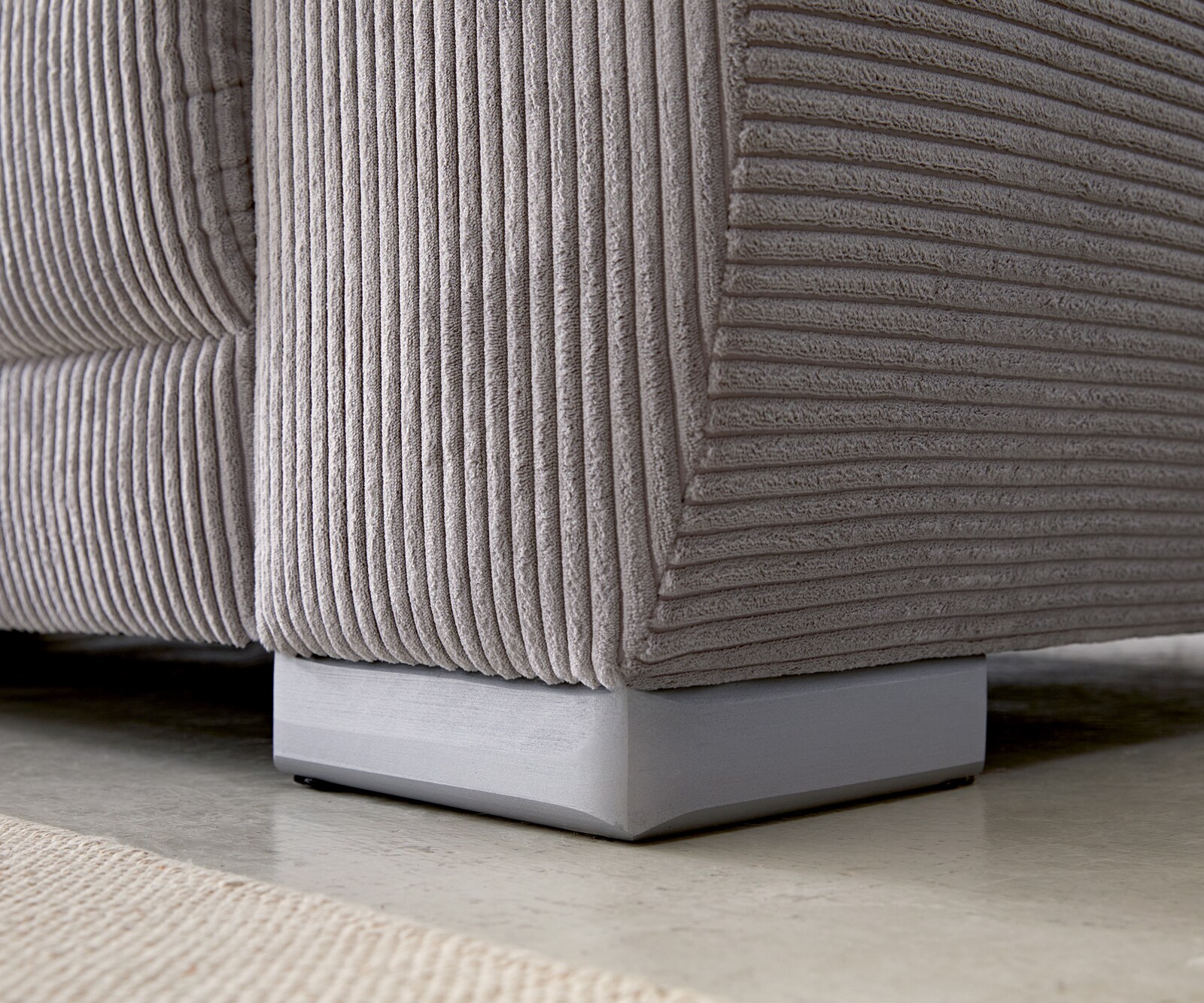 Bank Josea Cord zilvergrijs 300x220 cm voetenbank links hoekbank 8