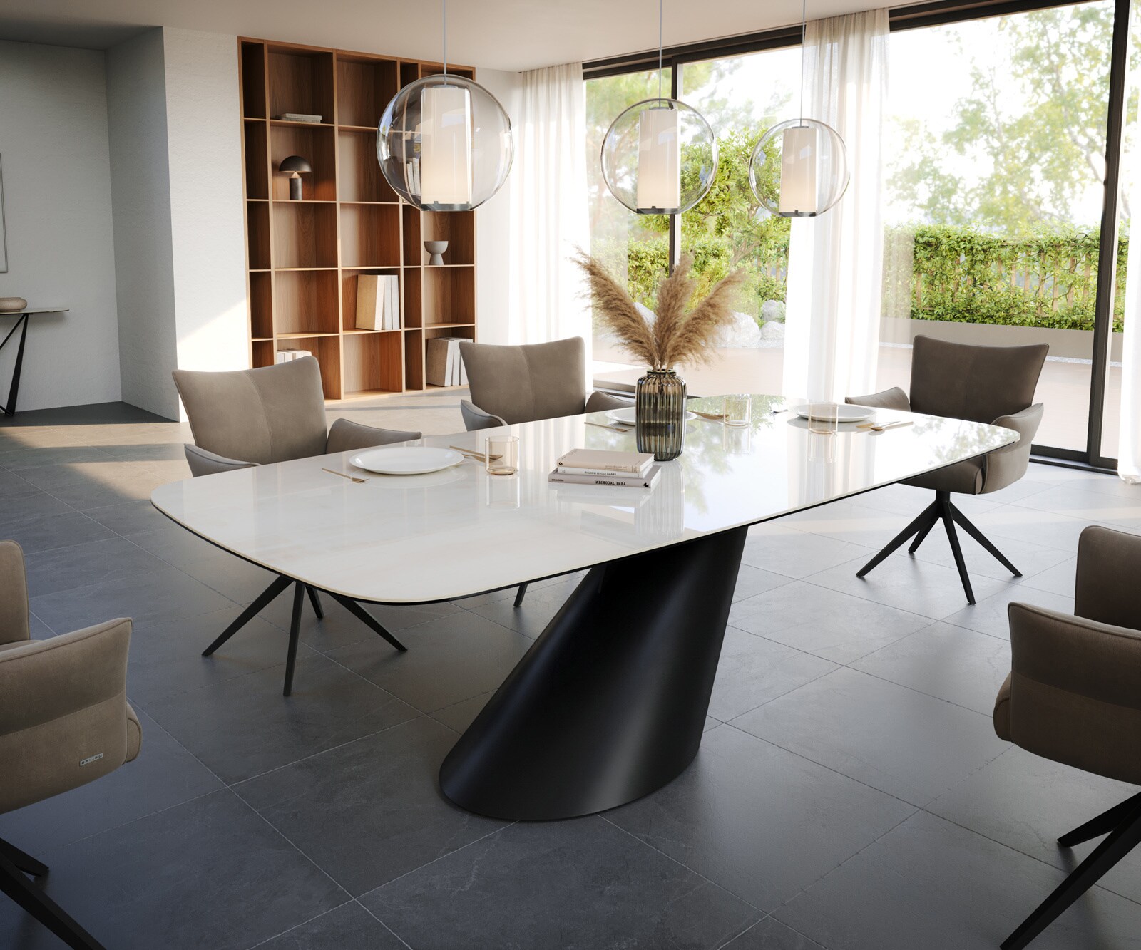 Eettafel Edge Boot 240x120 cm Keramiek Onyx Champagne Cono Metaal Zwart 1