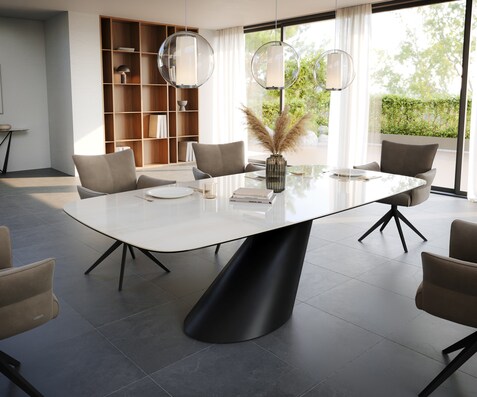 Eettafel Edge Boot 240x120 cm Keramiek Onyx Champagne Cono Metaal Zwart