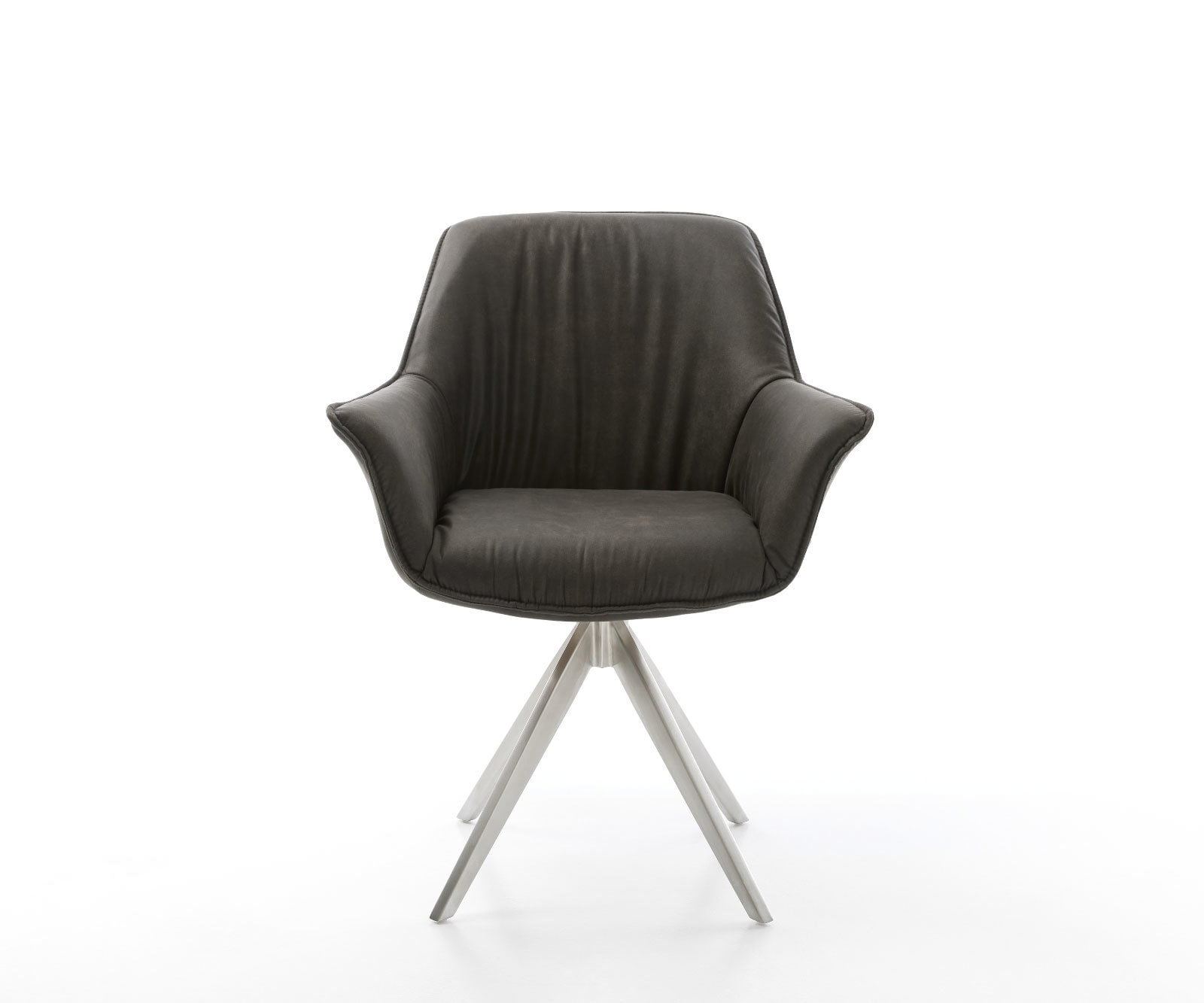 Eetkamerstoel Keila-Flex met armleuning microvelours antraciet vintage kruisframe hoekig roestvrij staal 2 Eetkamerstoel Keila-Flex met armleuning microvelours antraciet vintage kruisframe hoekig roestvrij staal 2