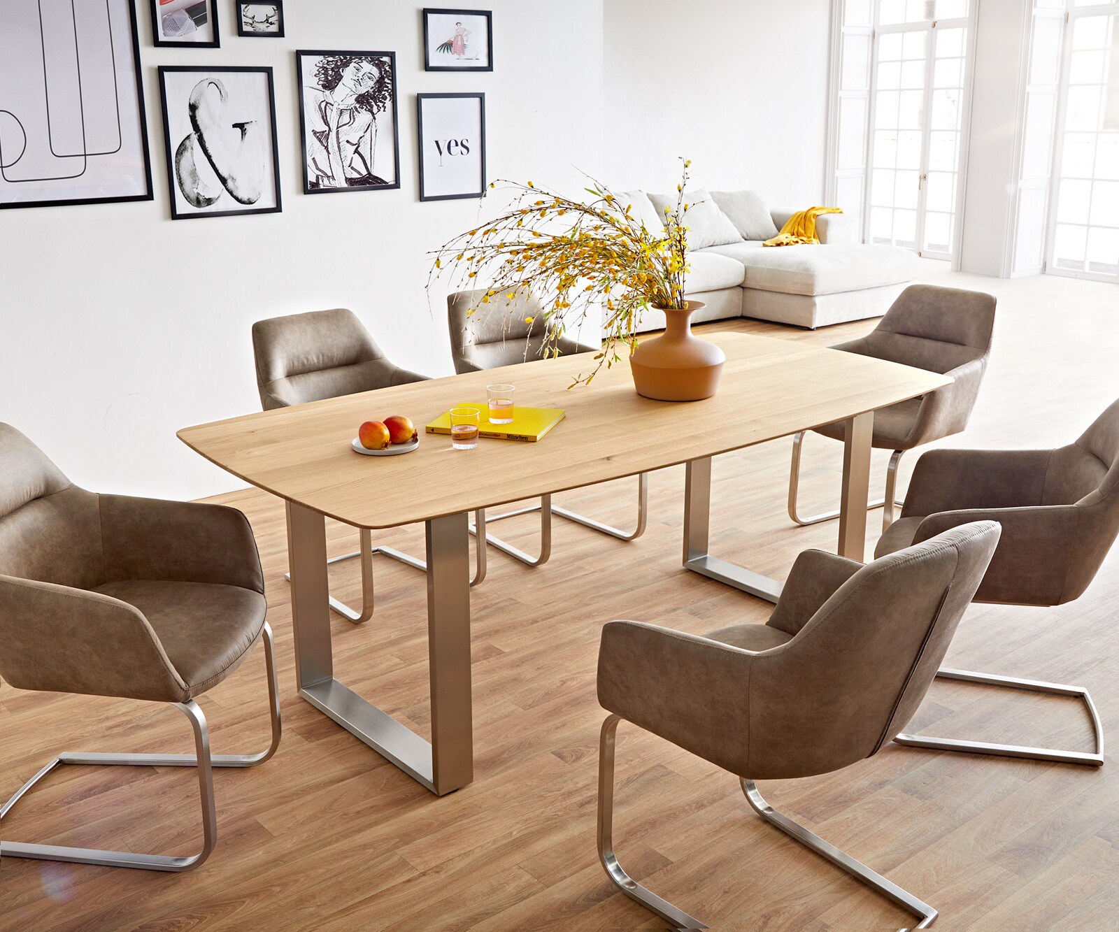 Eettafel Edge Boot 200x100x2,5-3 eiken natuur roestvrij staal  smal  Schweizer Kante 7