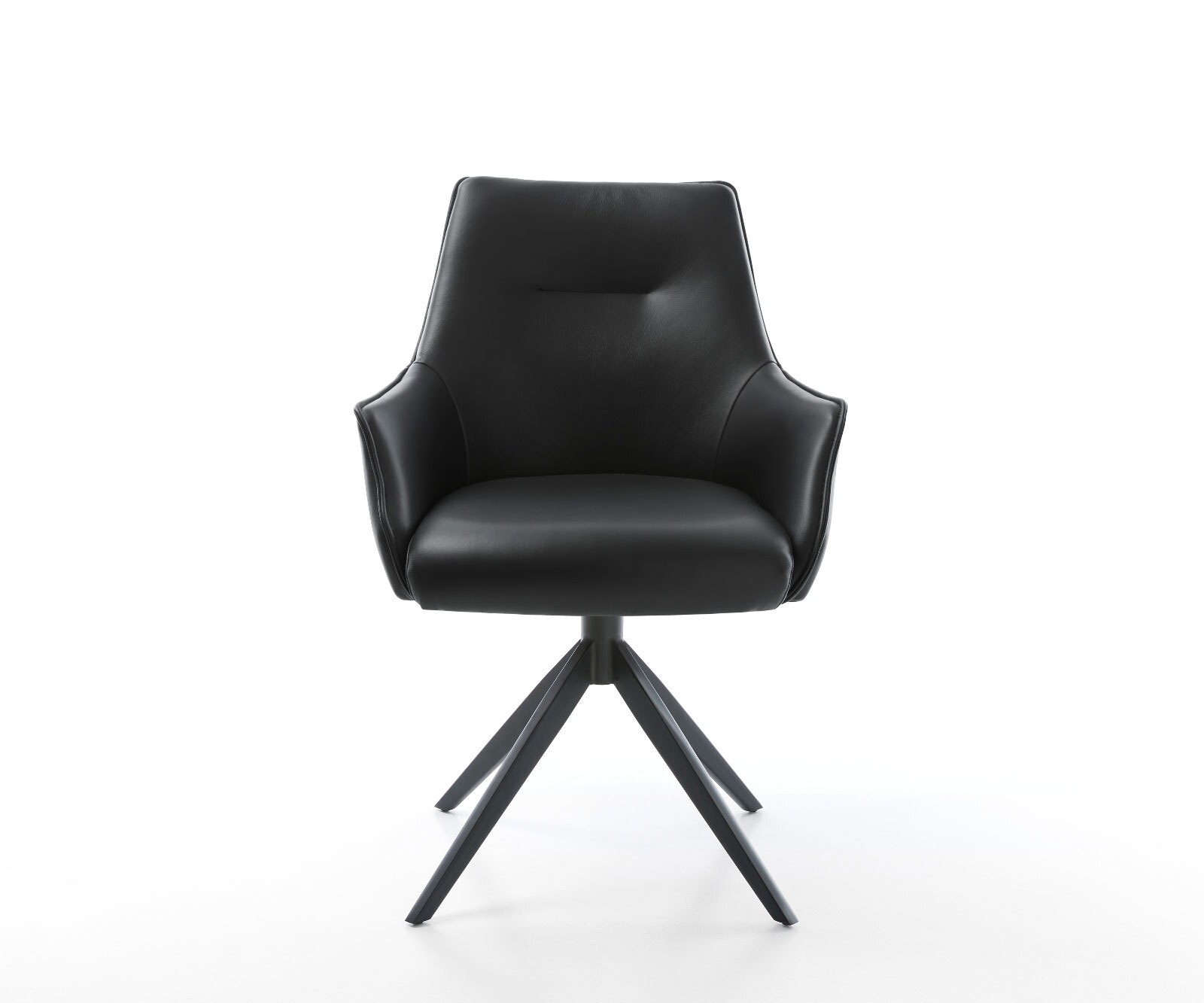 Draaistoel Alja-Flex met armleuning echt leer zwart kruisframe breed zwart 360° draaibaar rocker-functie pocketveer kern 1