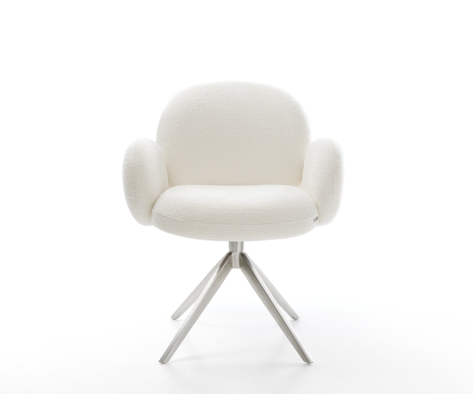 Draaistoel Nube-Flex met armleuning bouclé zacht beige kruisframe breed roestvrij staal 360° draaibaar pocketveer kern 2