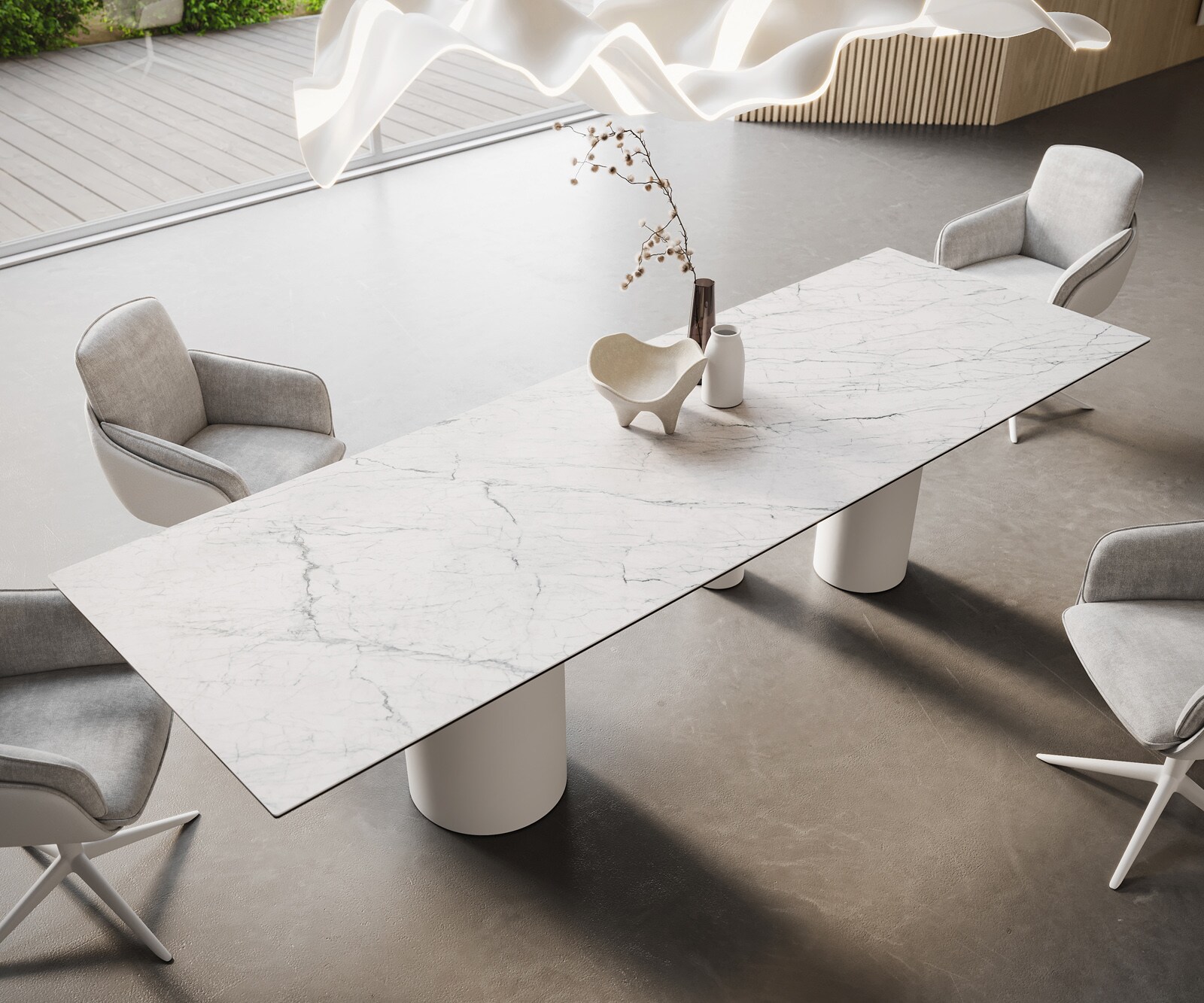 Eetkamertafel Edge 300x100 keramiek Laminam®Statuarietto wit Troa metaal wit 2